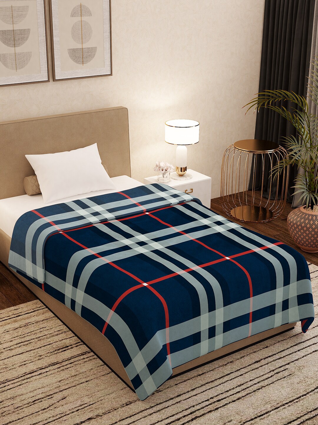 

Story@home Navy Blue Geometric AC Room 300 GSM Single Bed Blanket