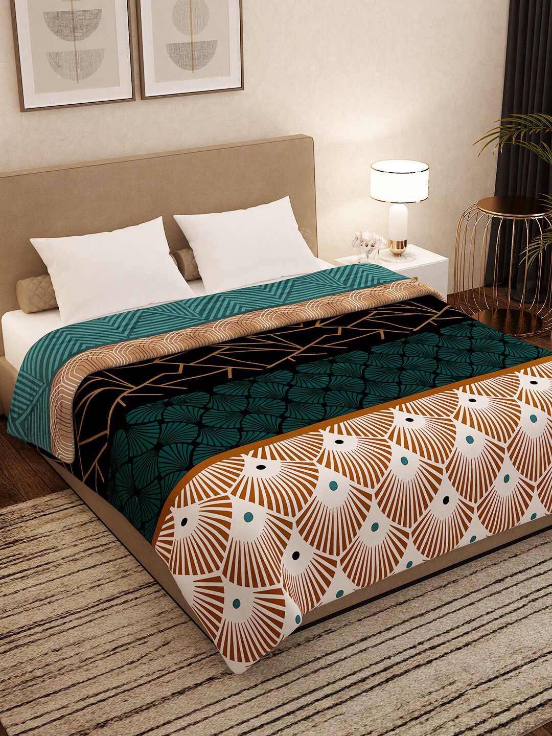 

Story@home Teal & Black Geometric AC Room 300 GSM Double Bed Blanket