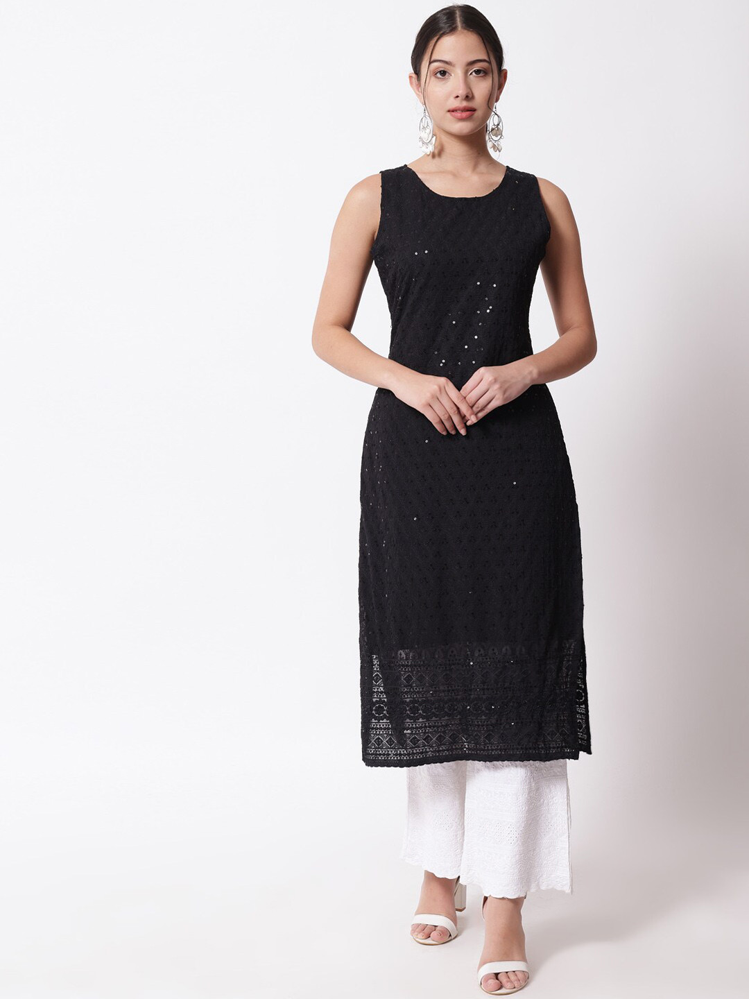 

Shopping Queen Ethnic Motifs Sleeveless Sequins Kurta With Palazzos, Black