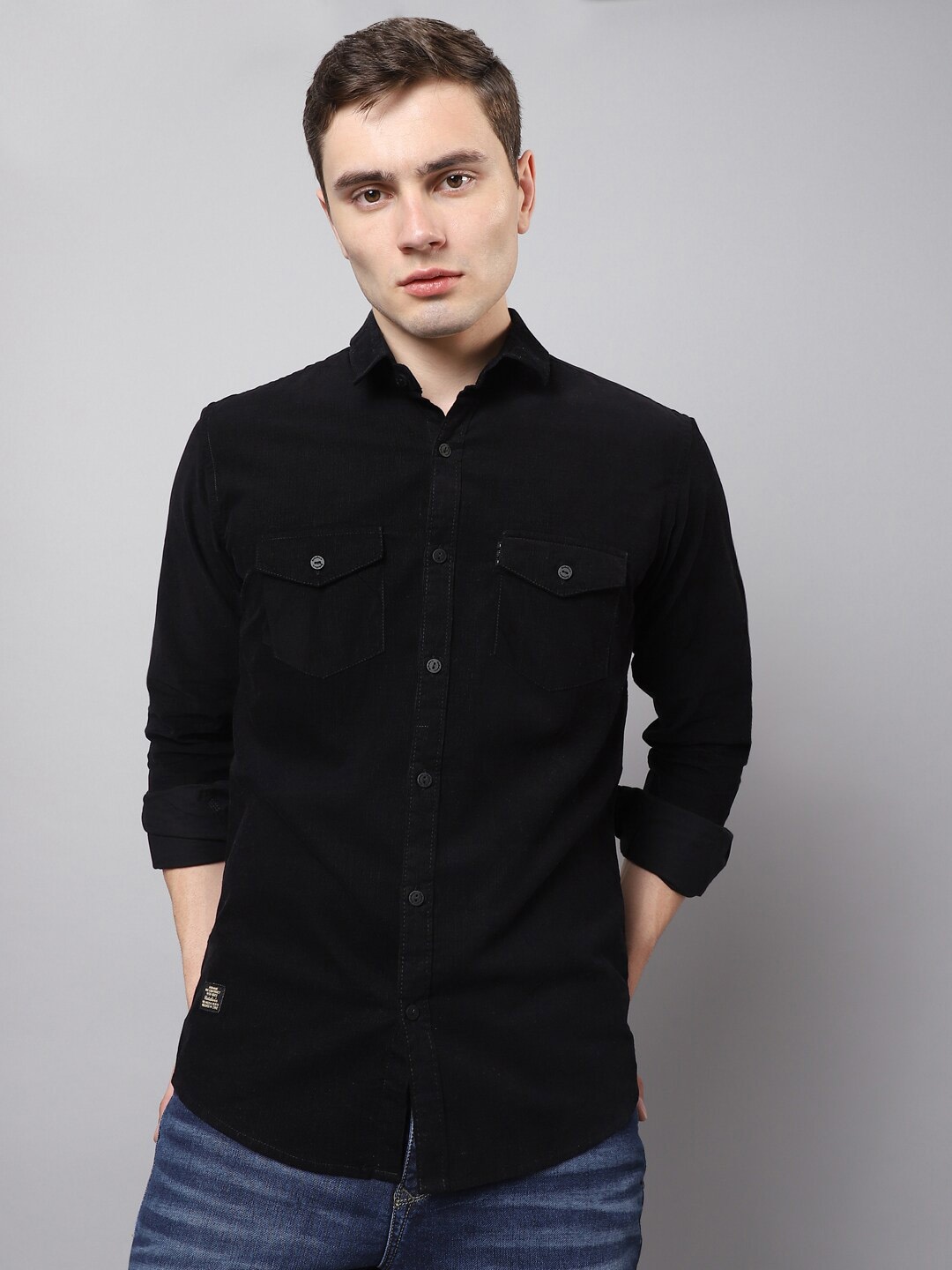 

Hatcher's Corduroy Weave Pure Cotton Casual Shirt, Black