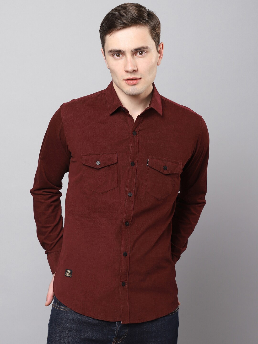 

Hatcher's Corduroy Weave Pure Cotton Casual Shirt, Maroon