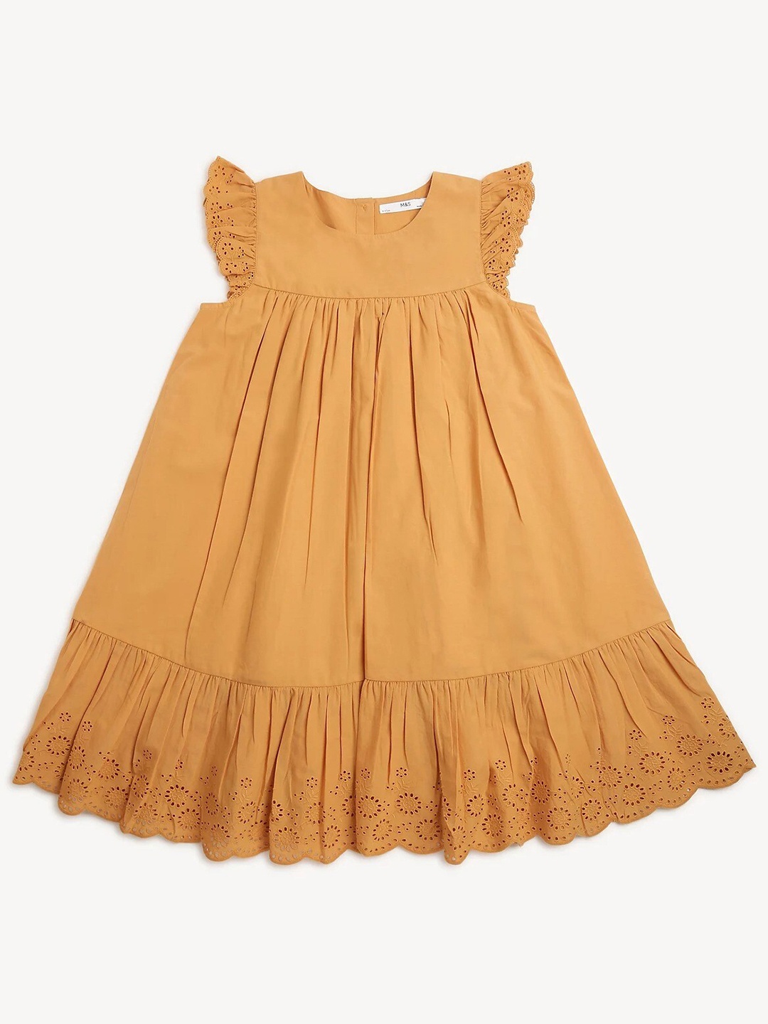 

Marks & Spencer Girls Flutter Sleeves Schiffli Pure Cotton A-Line Dress, Orange