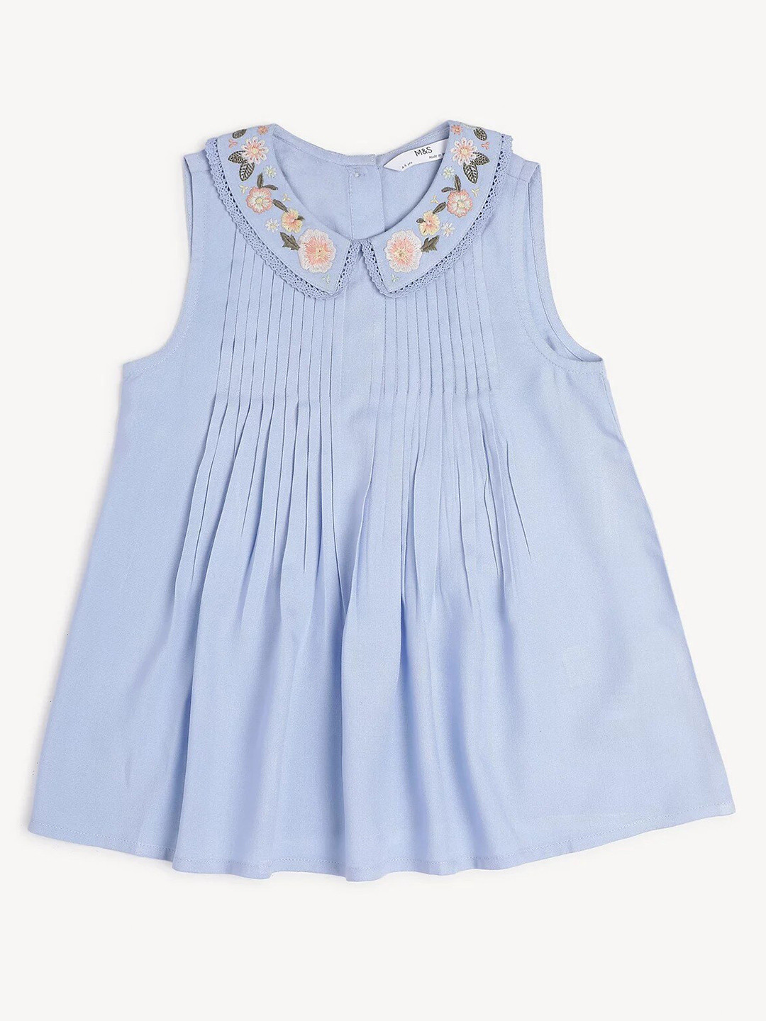 

Marks & Spencer Girls Floral Embroidered Pure Cotton A-Line Dress, Blue