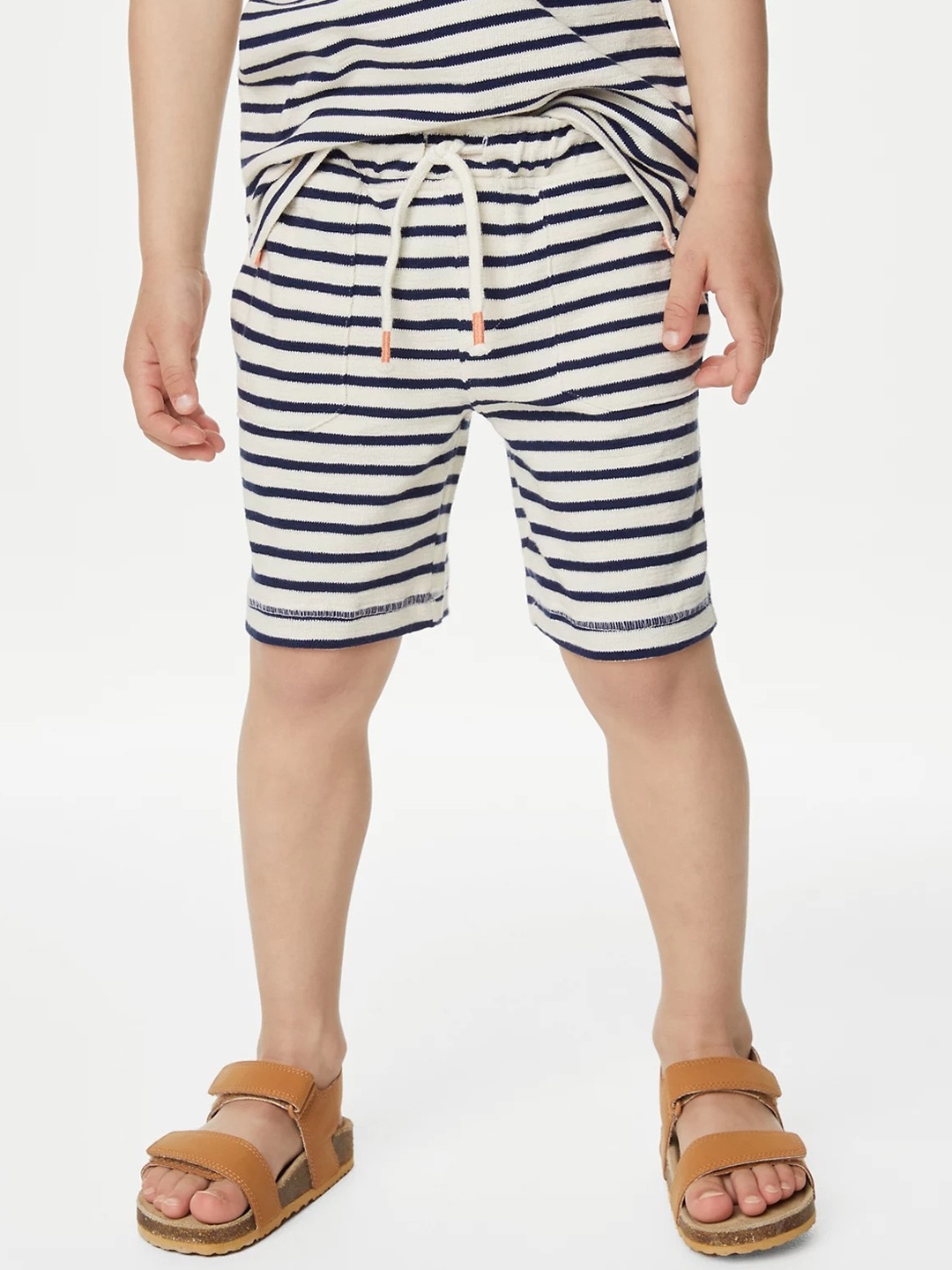 

Marks & Spencer Boys Striped Mid Rise Pure Cotton Shorts, Navy blue