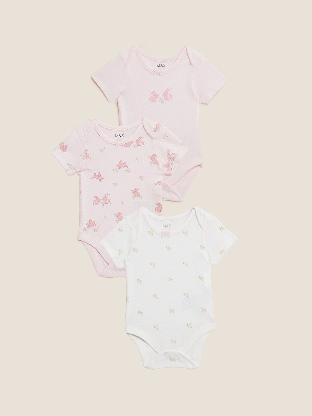 

Marks & Spencer Infant Girls Pack Of 3 Printed Pure Cotton Knitted Bodysuits, Pink