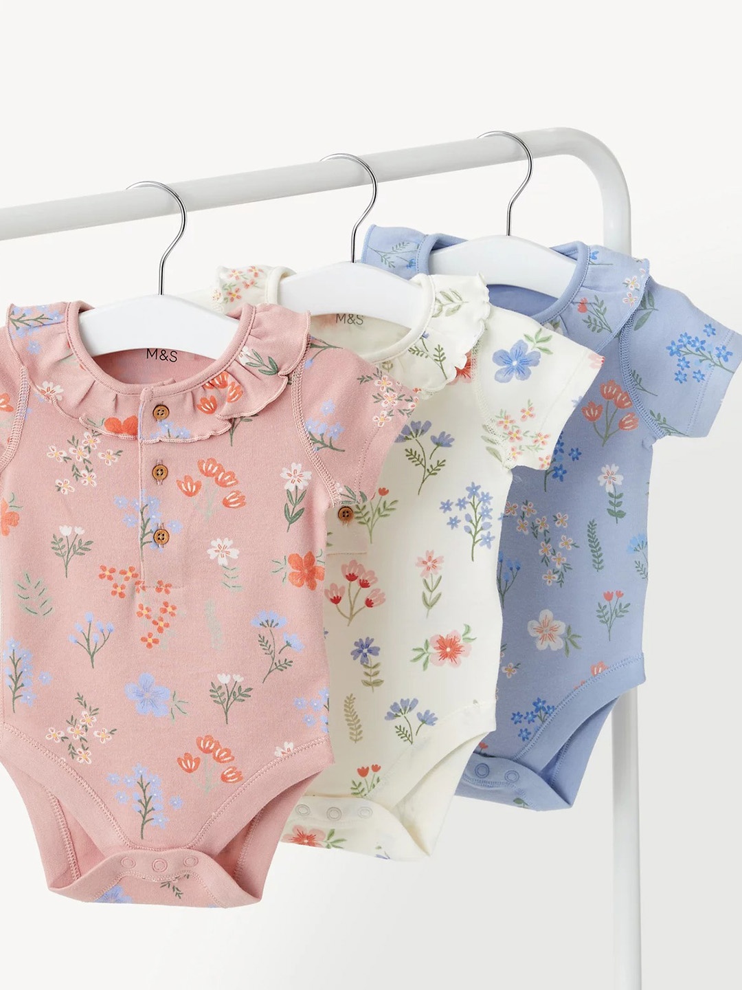 

Marks & Spencer Girls Pack Of 3 Printed Pure Cotton BodySuit, Peach