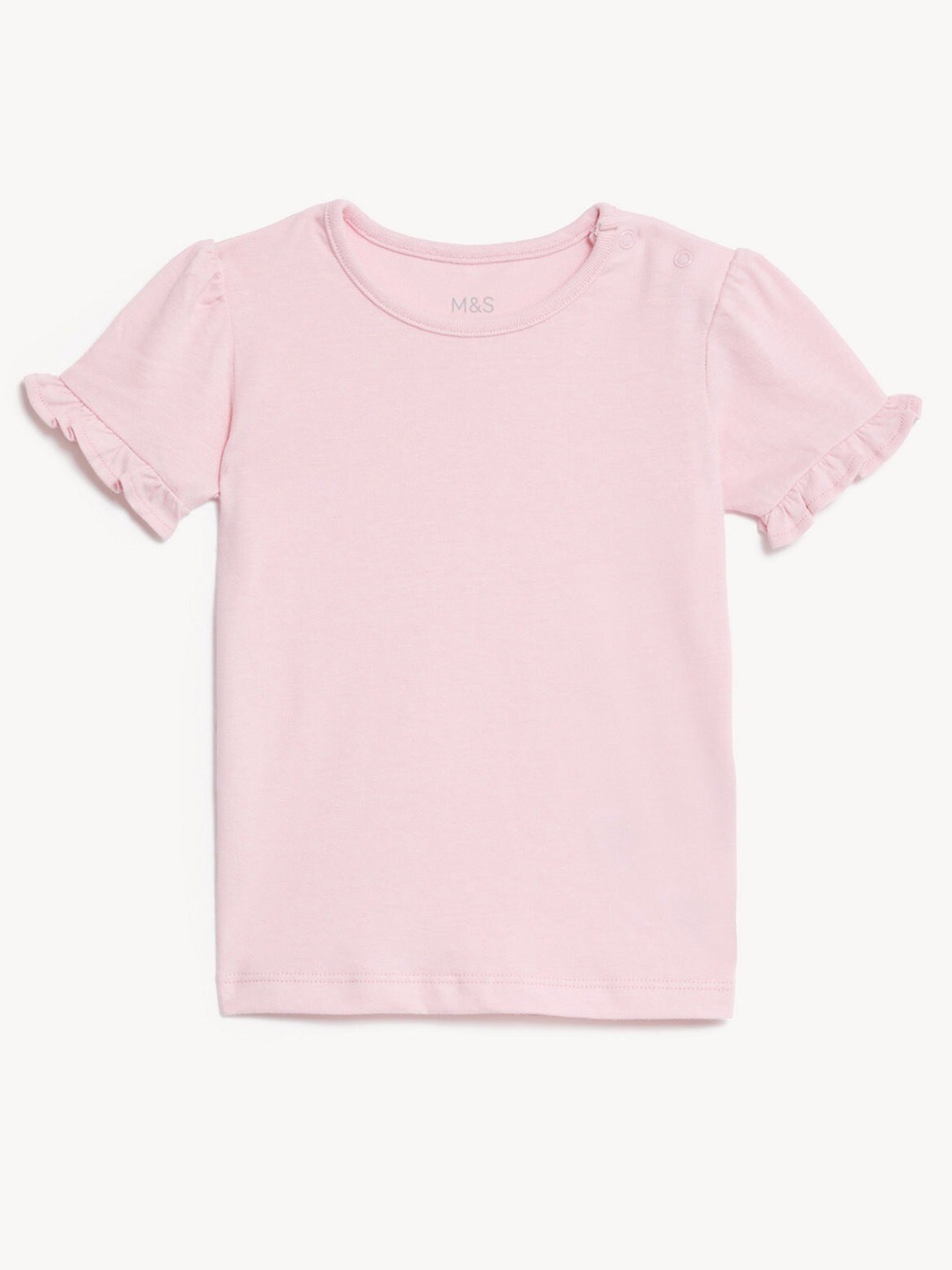 

Marks & Spencer Girls Round Neck Puff Sleeves Cotton Top, Pink