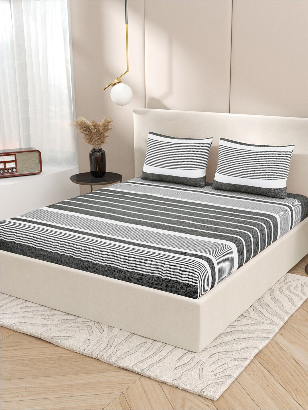 

Varde Ash Grey 210 TC Double Bedsheet with 2 Pillow Cover Cotton