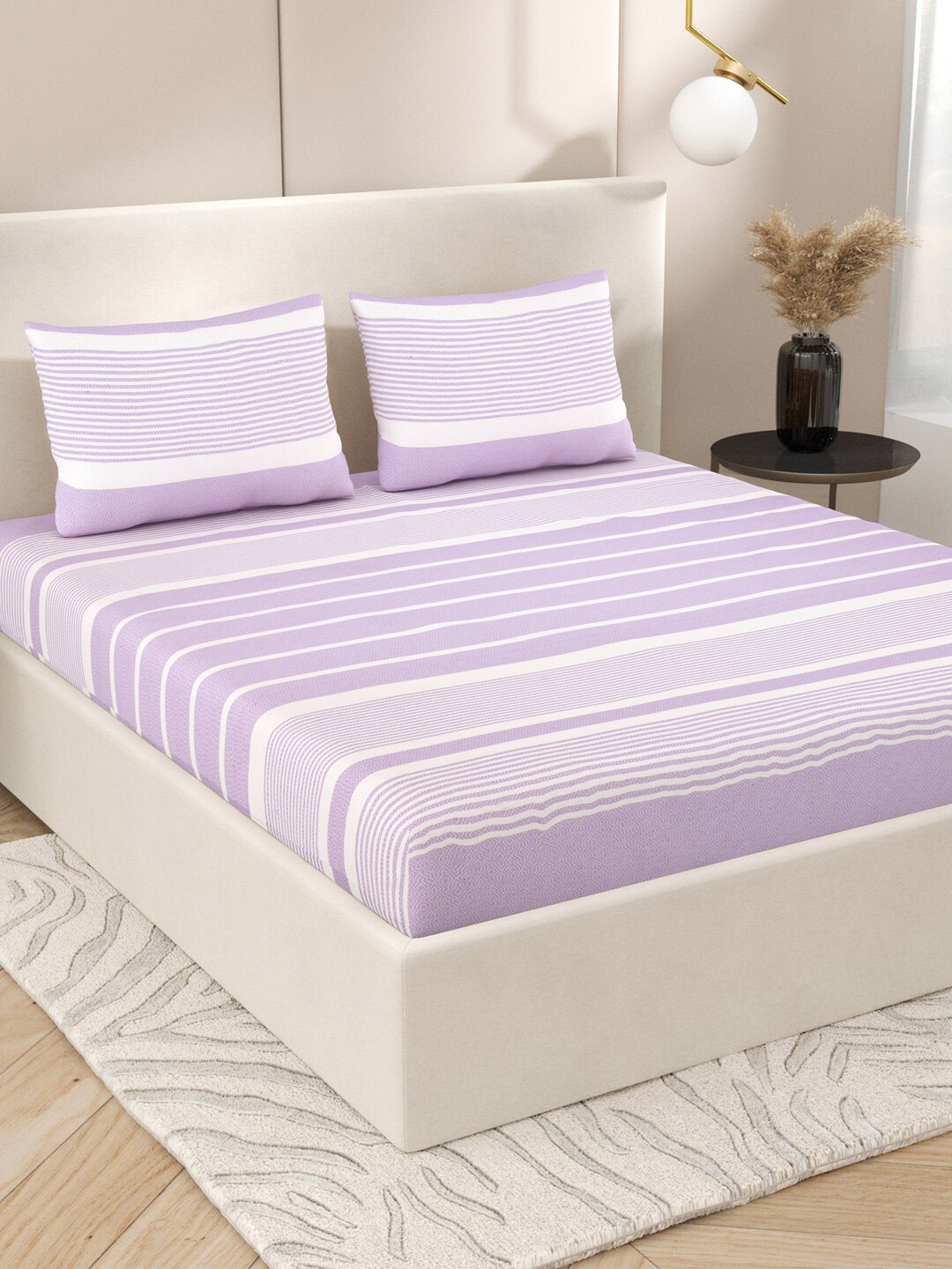

Varde Purple & White Striped Cotton 210 TC King Bedsheet with 2 Pillow Covers