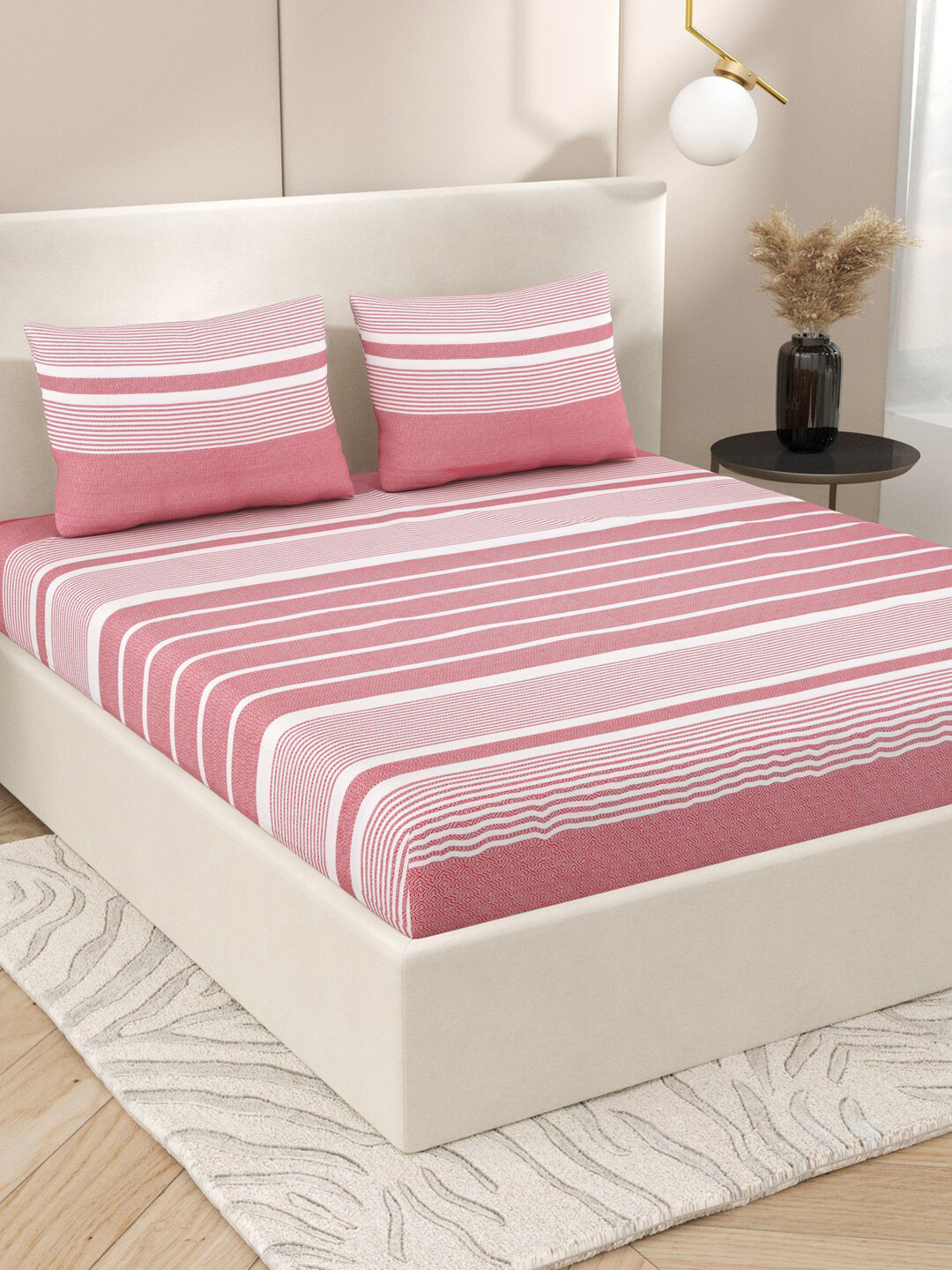 

Varde Red & White Striped Cotton 210 TC King Bedsheet With 2 Pillow Covers
