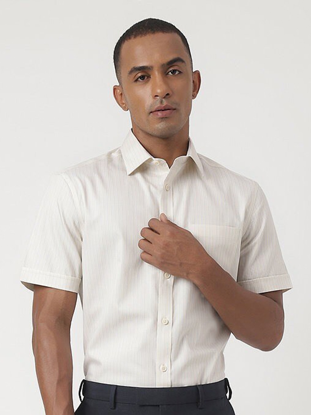 

Marks & Spencer Vertical Striped Spread Collar Opaque Regular Fit Cotton Casual Shirt, Yellow