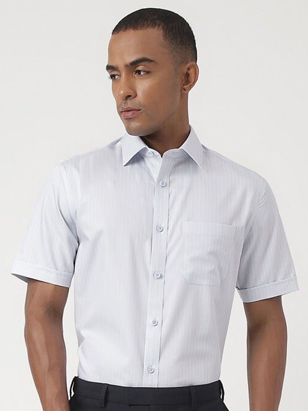 

Marks & Spencer Vertical Striped Spread Collar Opaque Regular Fit Cotton Casual Shirt, Blue