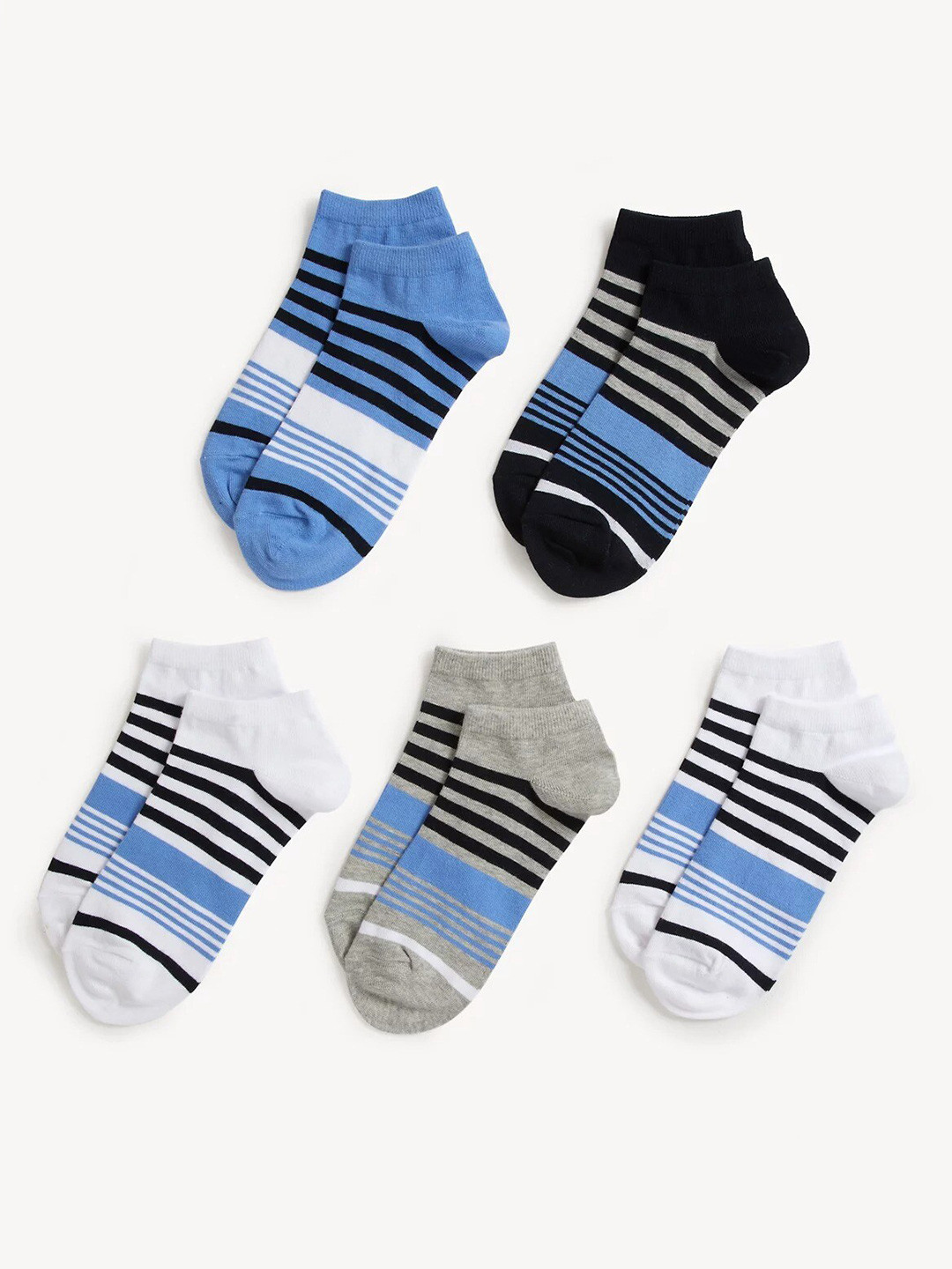 

Marks & Spencer Men Pack Of 5 Striped Ankle Length Socks, White