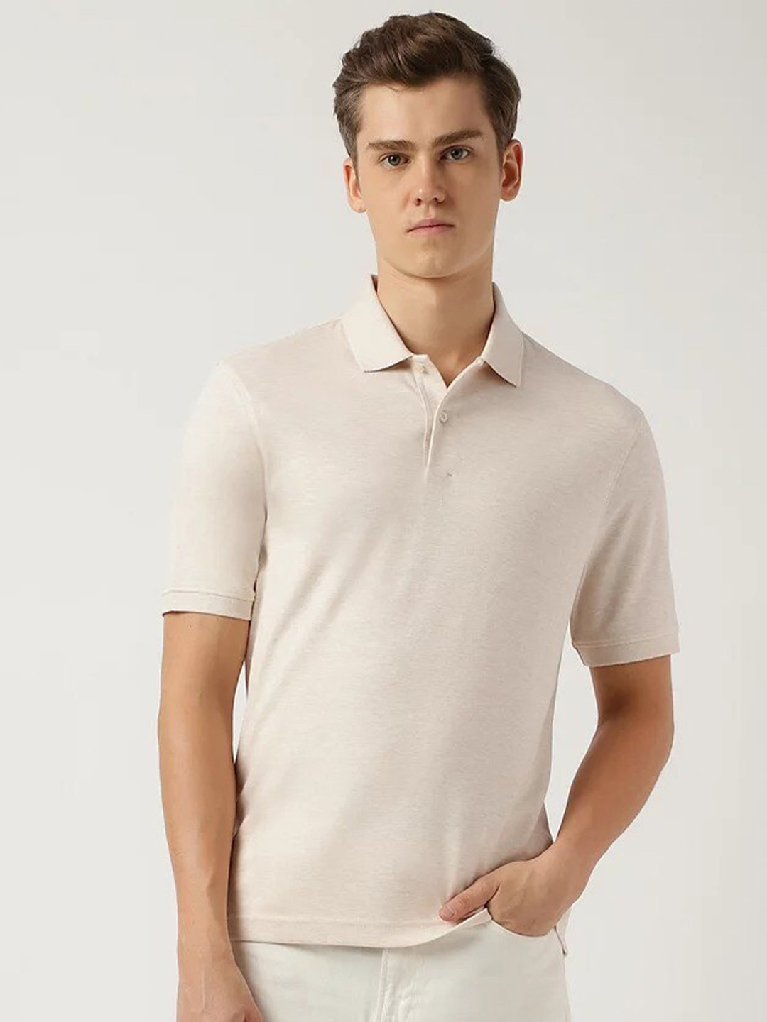 

Marks & Spencer Polo Collar Pure Cotton Casual T-shirt, Off white