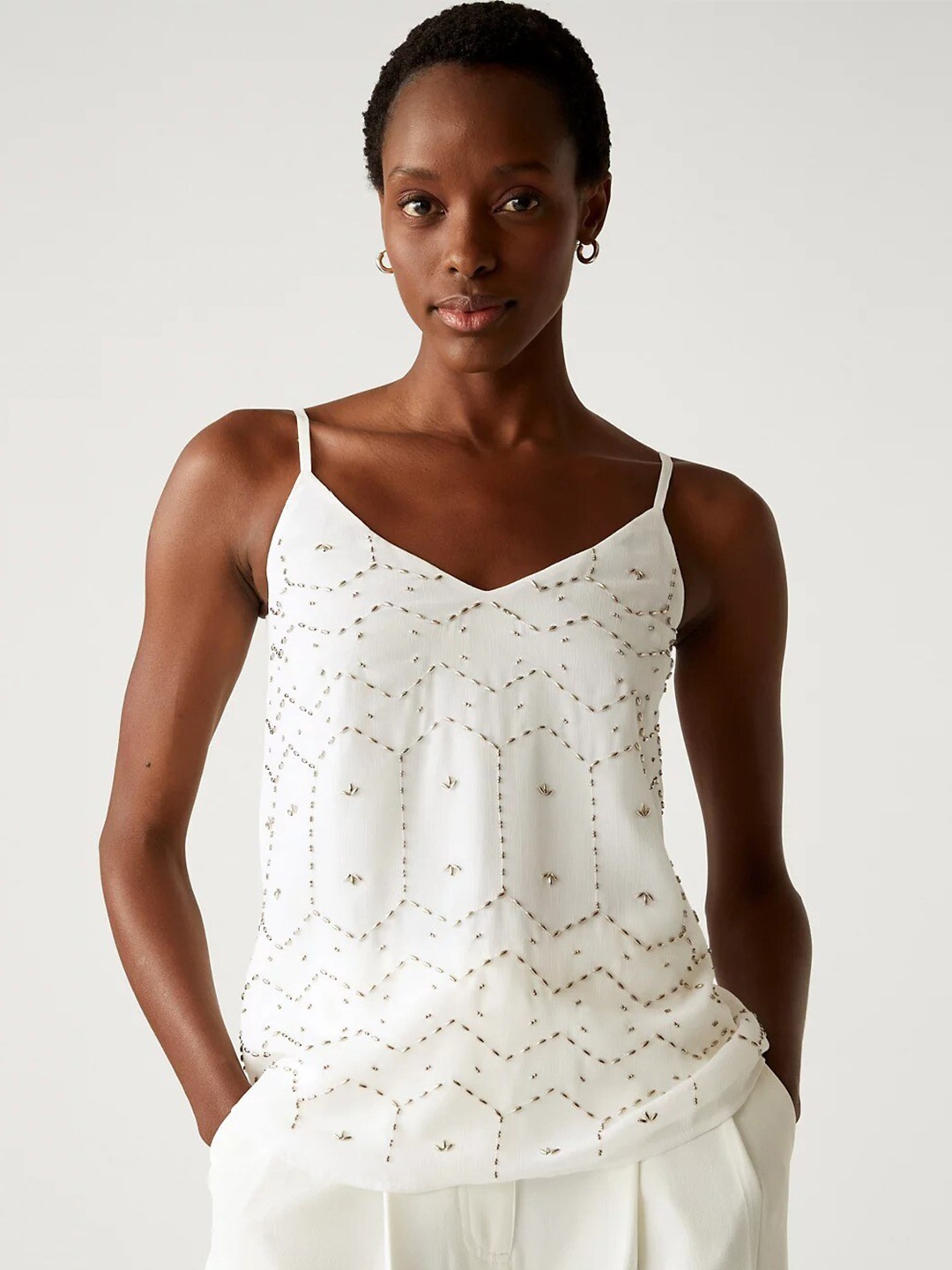 

Marks & Spencer Embellished Shoulder Straps A-Line Top, White