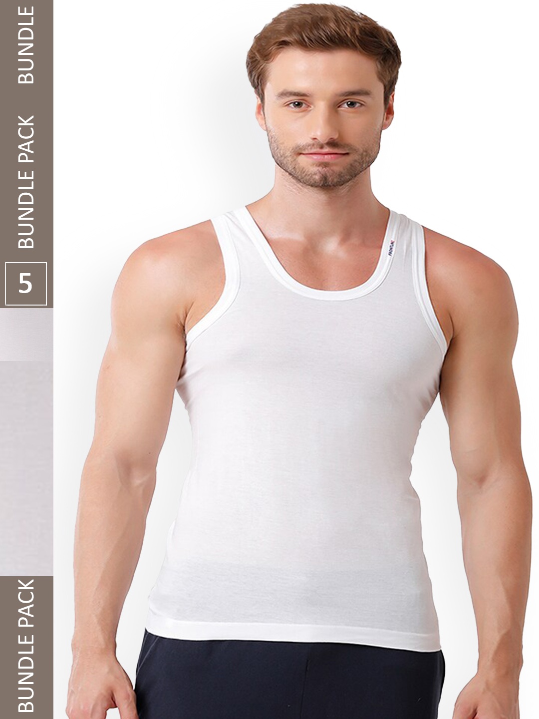 

Rupa Frontline Pack Of 5 Cotton Basic Innerwear Vests, White