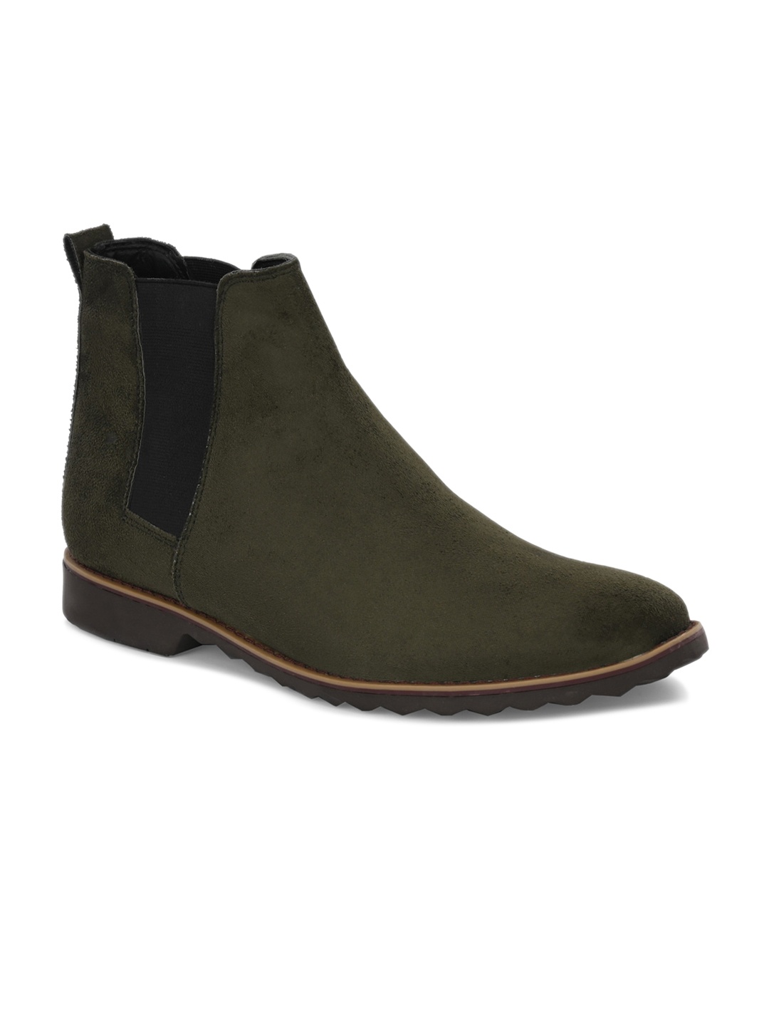 

ATTITUDIST Men Mid Top Block Heel Leather Chelsea Boots, Olive