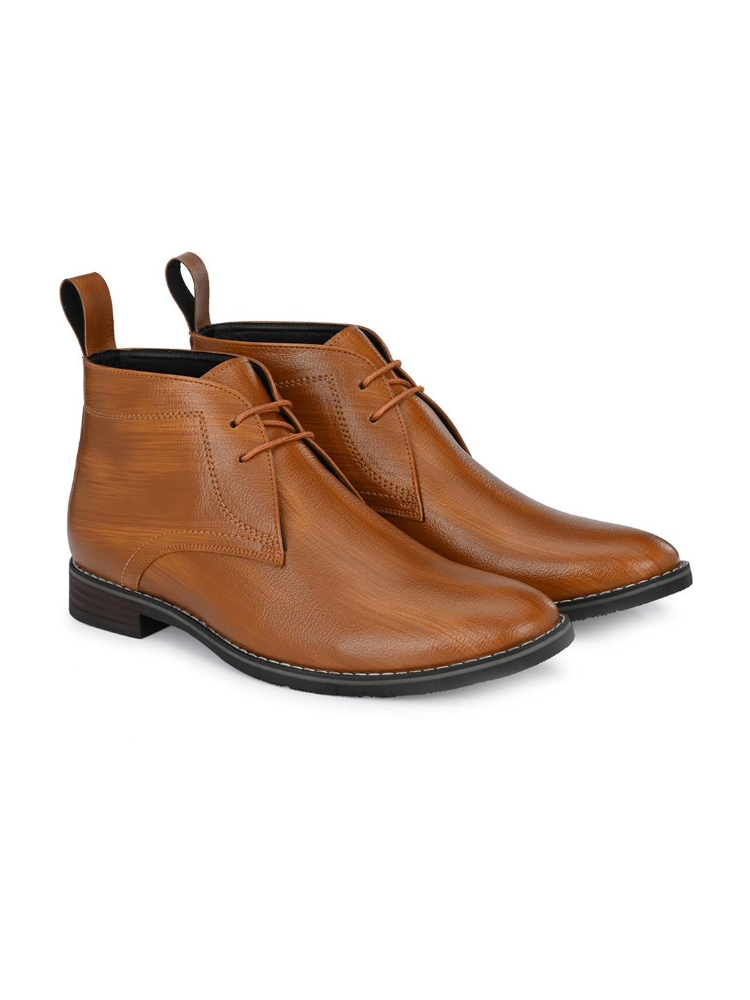 

ATTITUDIST Men Mid Top Textured Leather Regular Boots, Tan