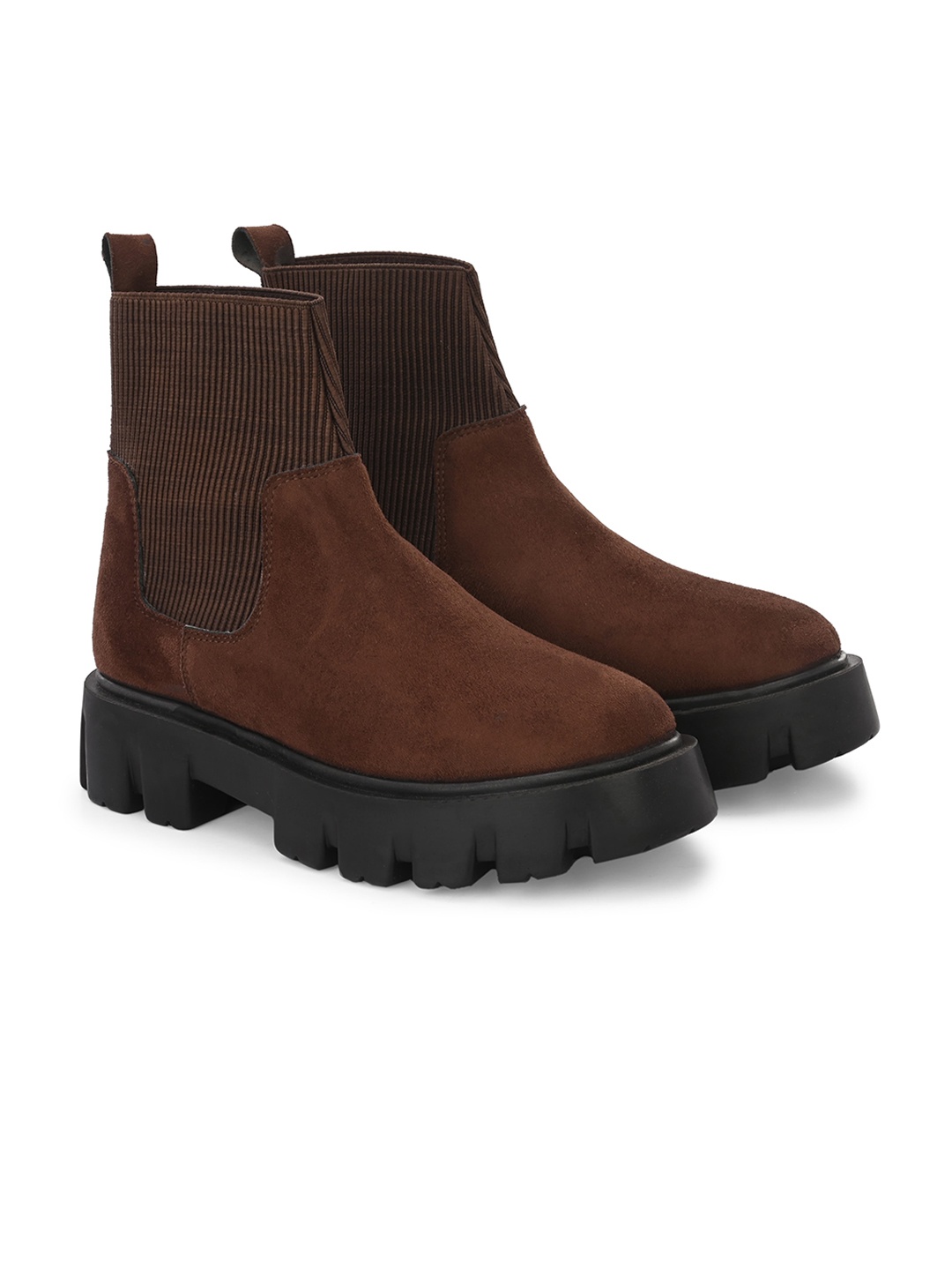 

ATTITUDIST Men Mid Top Leather Flatform Heel Chelsea Boots, Brown