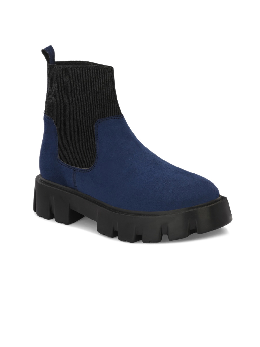 

ATTITUDIST Men Colourblocked Mid Top Platform Heel Chelsea Boots, Blue