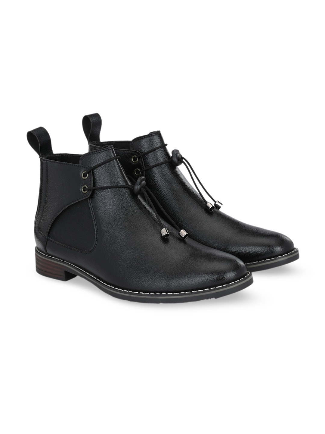 

ATTITUDIST Men Textured Leather Mid-Top Regular Boots, Black