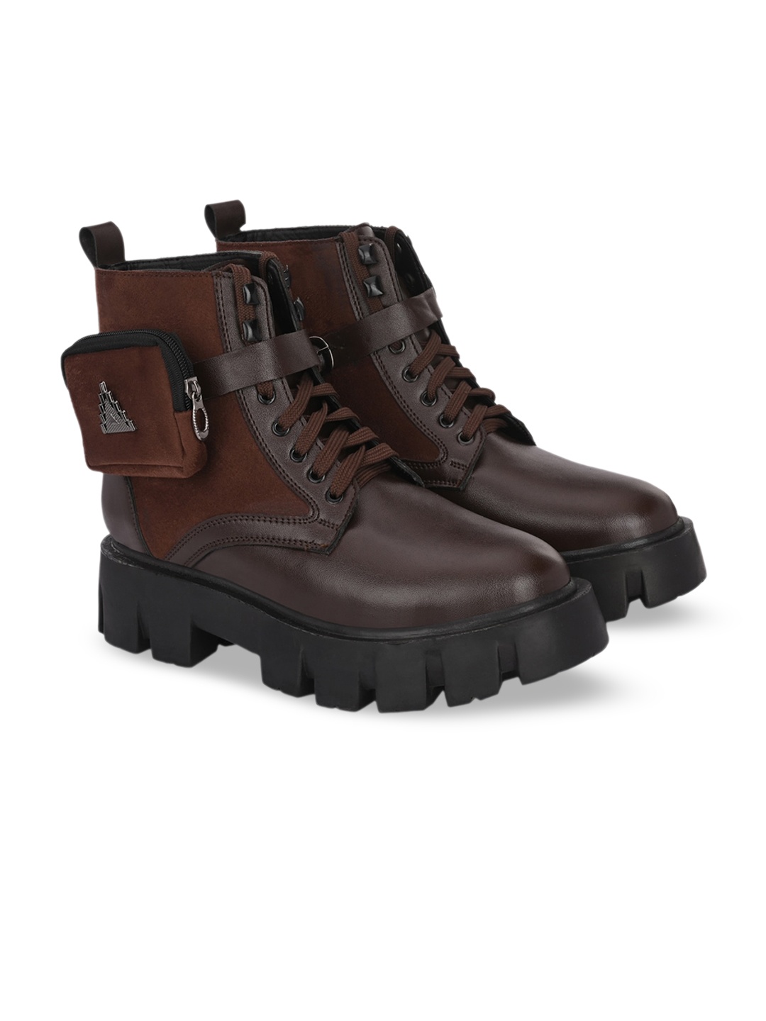 

ATTITUDIST Men Mid Top Leather Regular Boots With Side Pocket, Brown