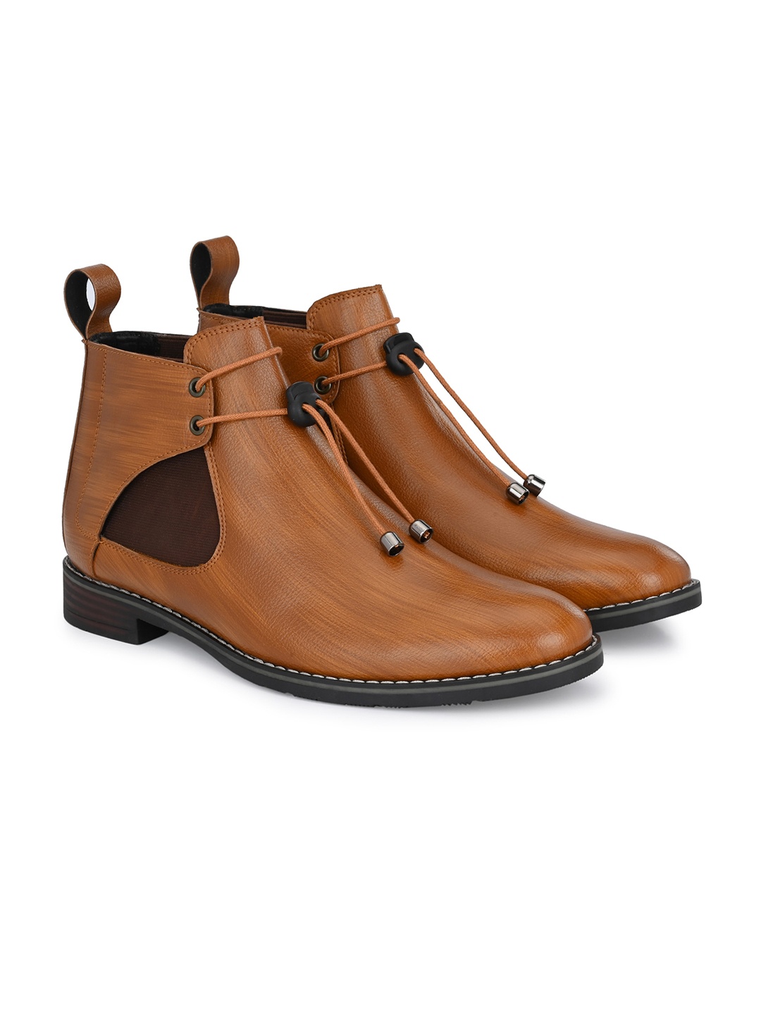 

ATTITUDIST Men Mid Top Chelsea Boots With Lace- Up Detail, Tan