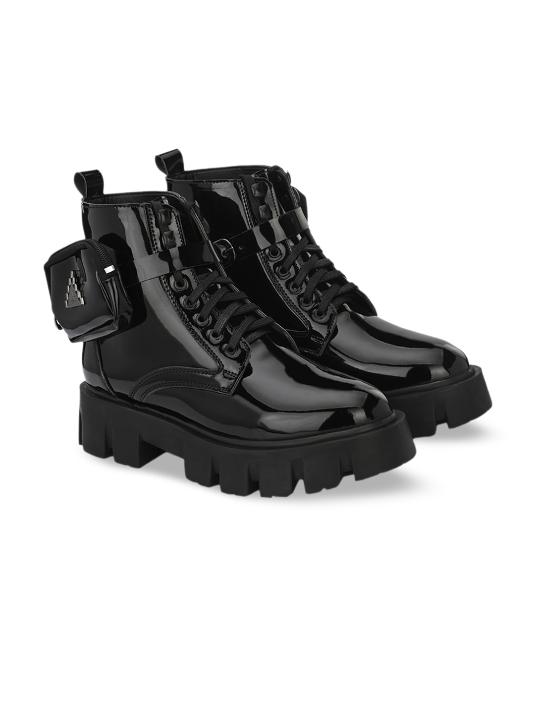 

ATTITUDIST Men Side Pocket Heeled Mid-Top Chunky Boots, Black