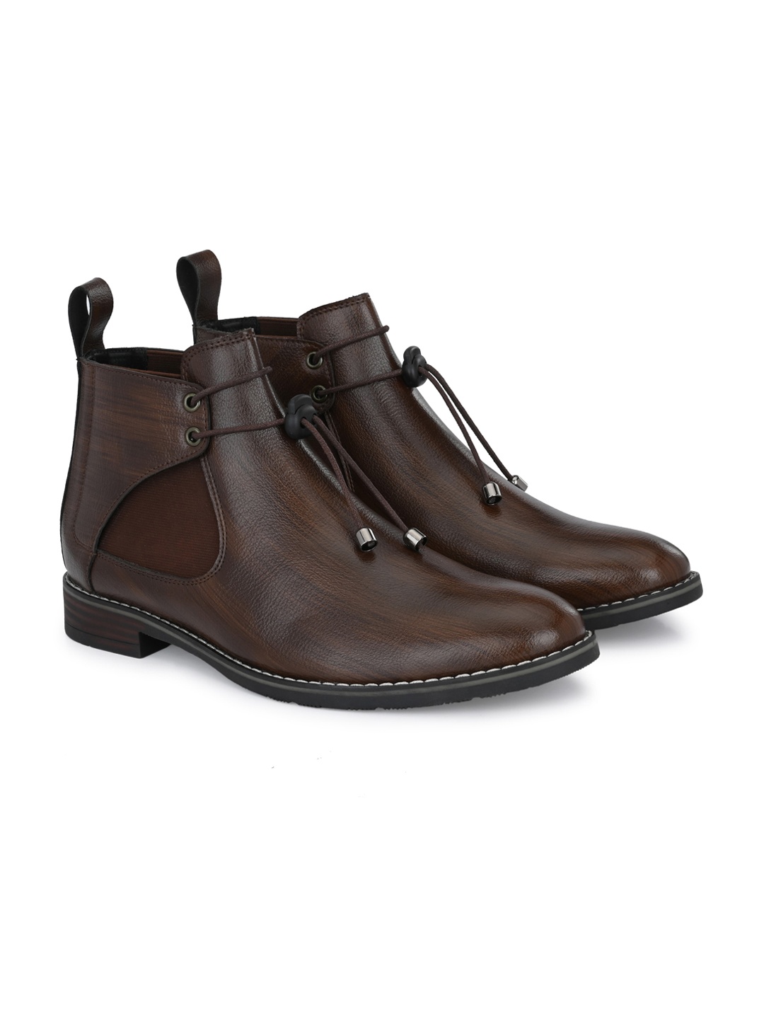 

ATTITUDIST Men Mid Top Chelsea Boots With Lace- Up Detail, Brown