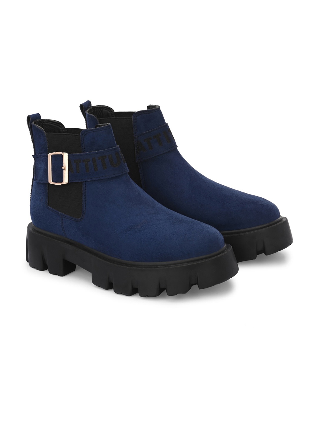 

ATTITUDIST Men Platform-Heeled Buckled Anti-Skid Durable Chelsea Boots, Navy blue