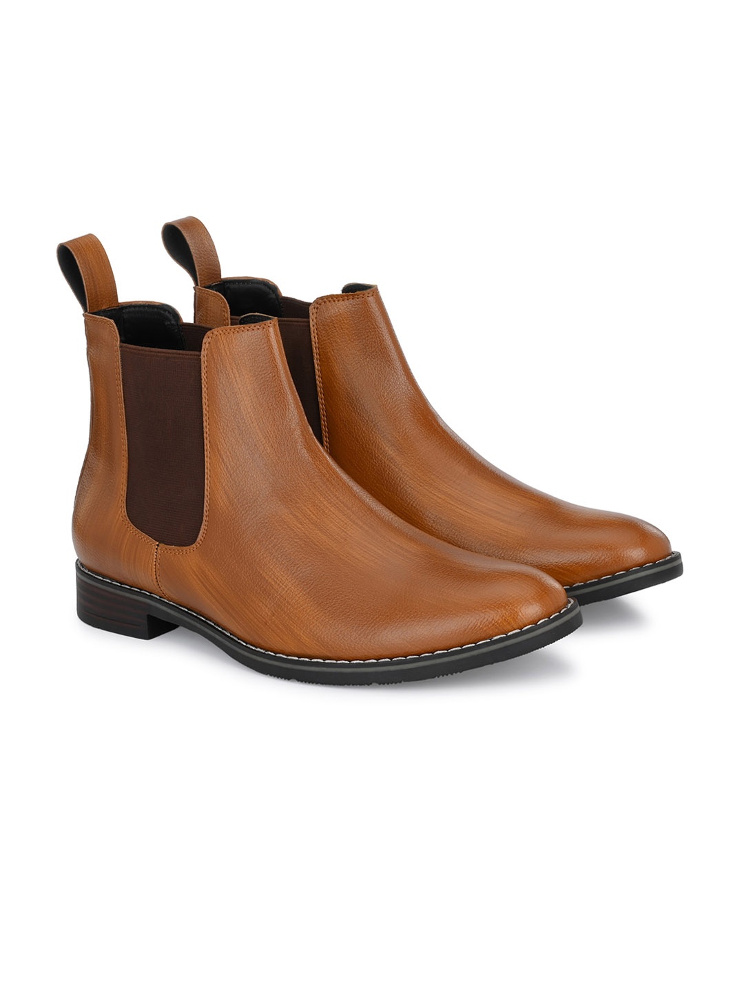 

ATTITUDIST Men Textured Mid-Top Chelsea Boots, Tan