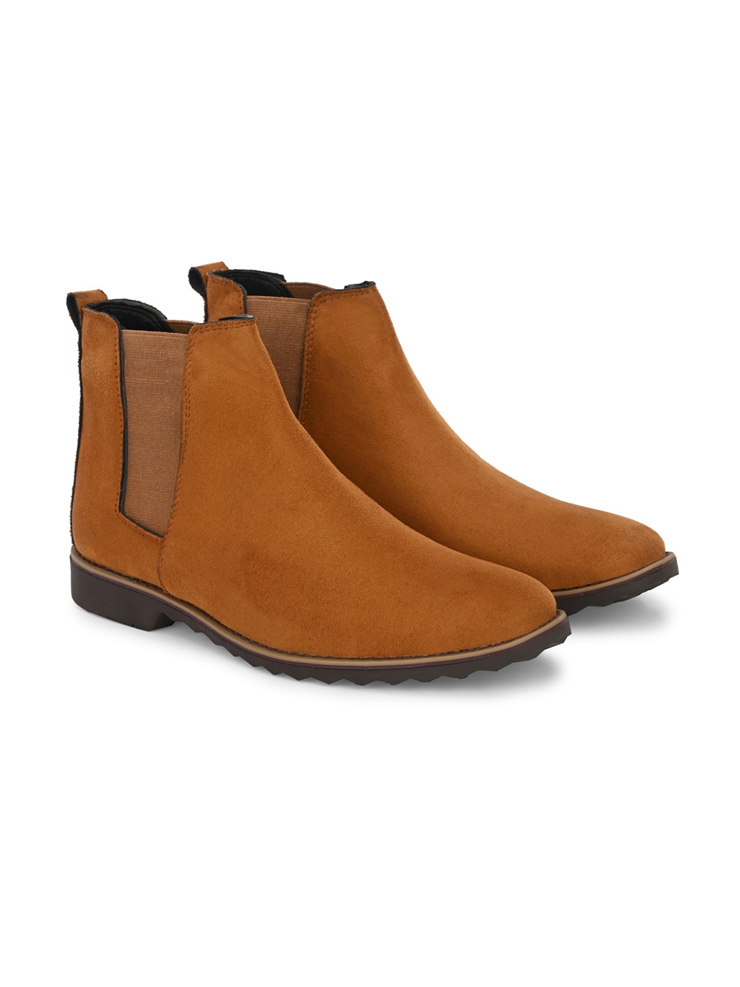 

ATTITUDIST Men Mid Top Block Heel Leather Chelsea Boots, Tan
