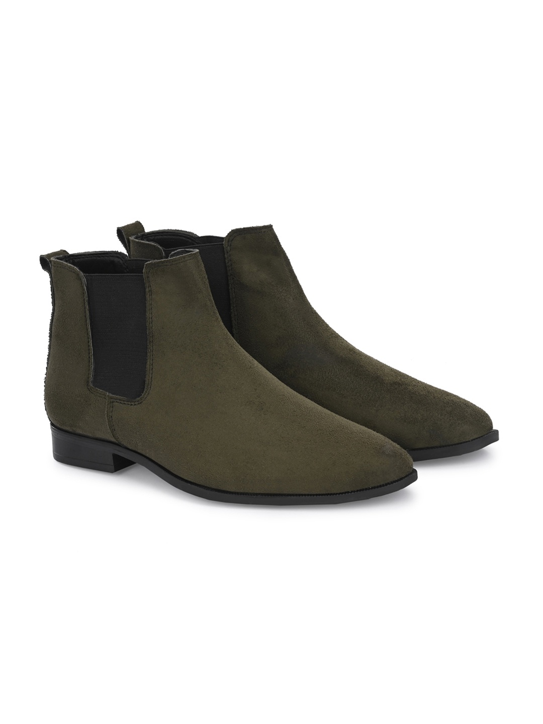 

ATTITUDIST Men Mid Top Block Heel Chelsea Boots, Olive