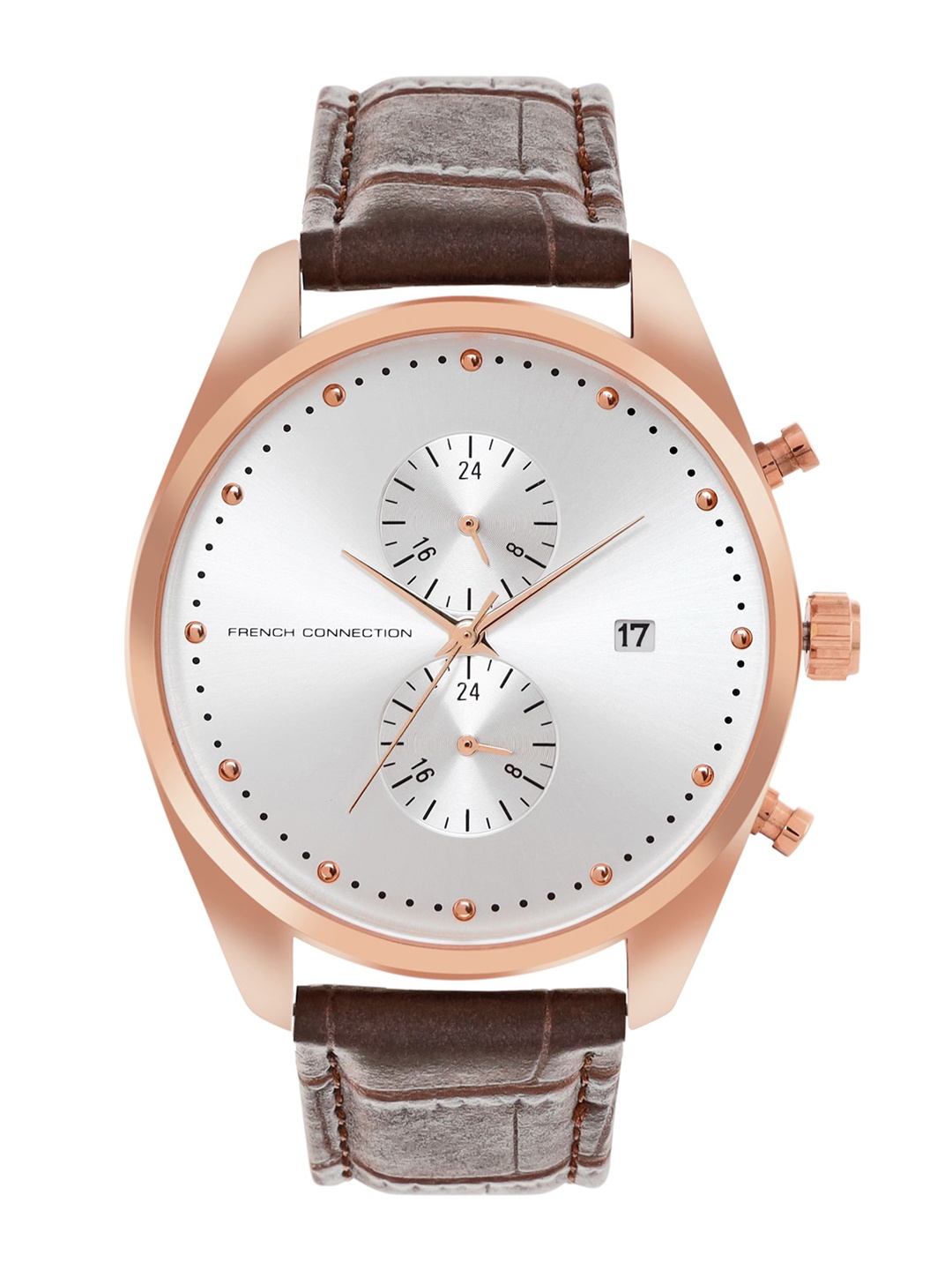 

French Connection Men Textured Dial & Leather Straps Analogue Watch FCN00052A, Silver