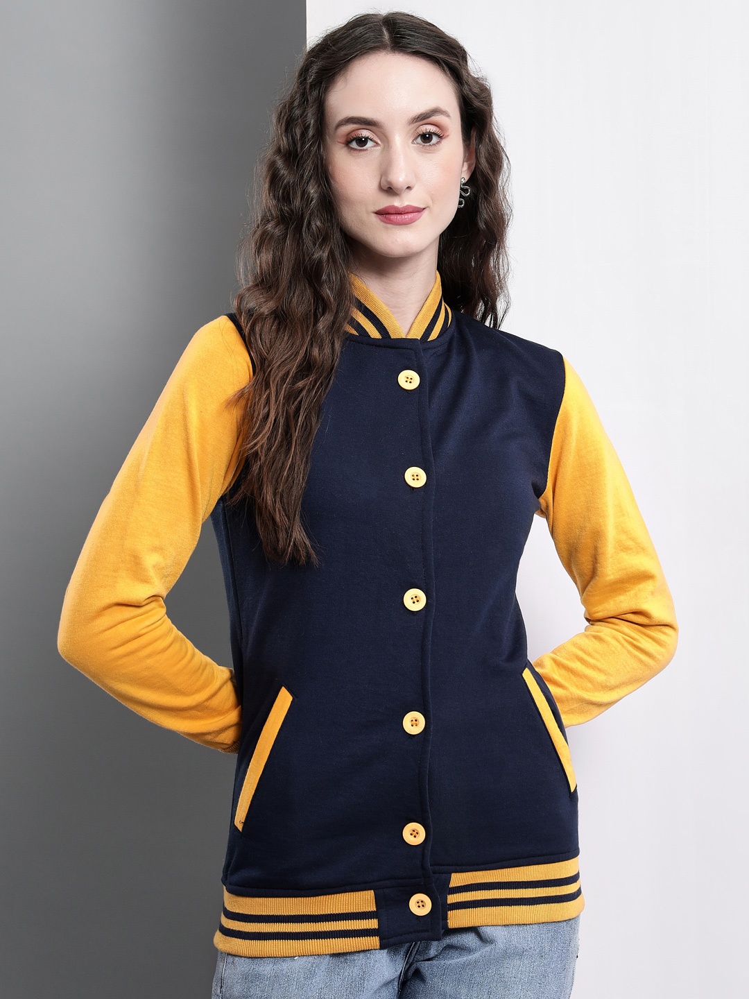 

BAESD Mandarin Collar Bomber Jacket, Navy blue