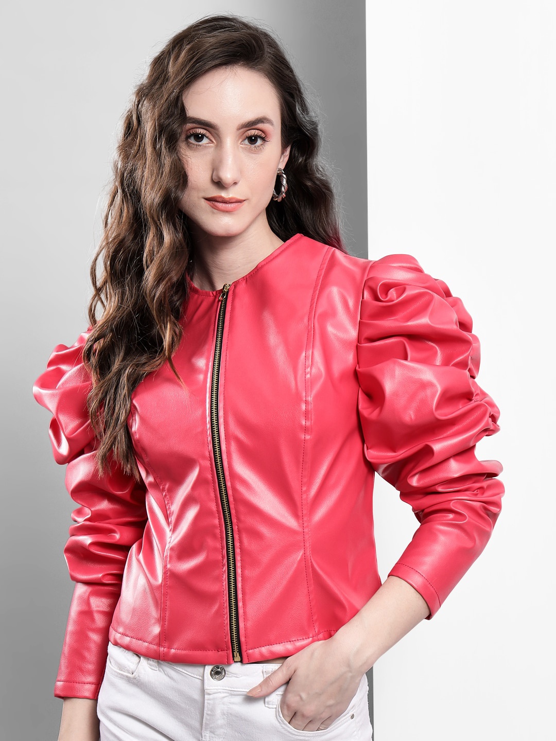 

BAESD Collarless Crop Biker Jacket, Red