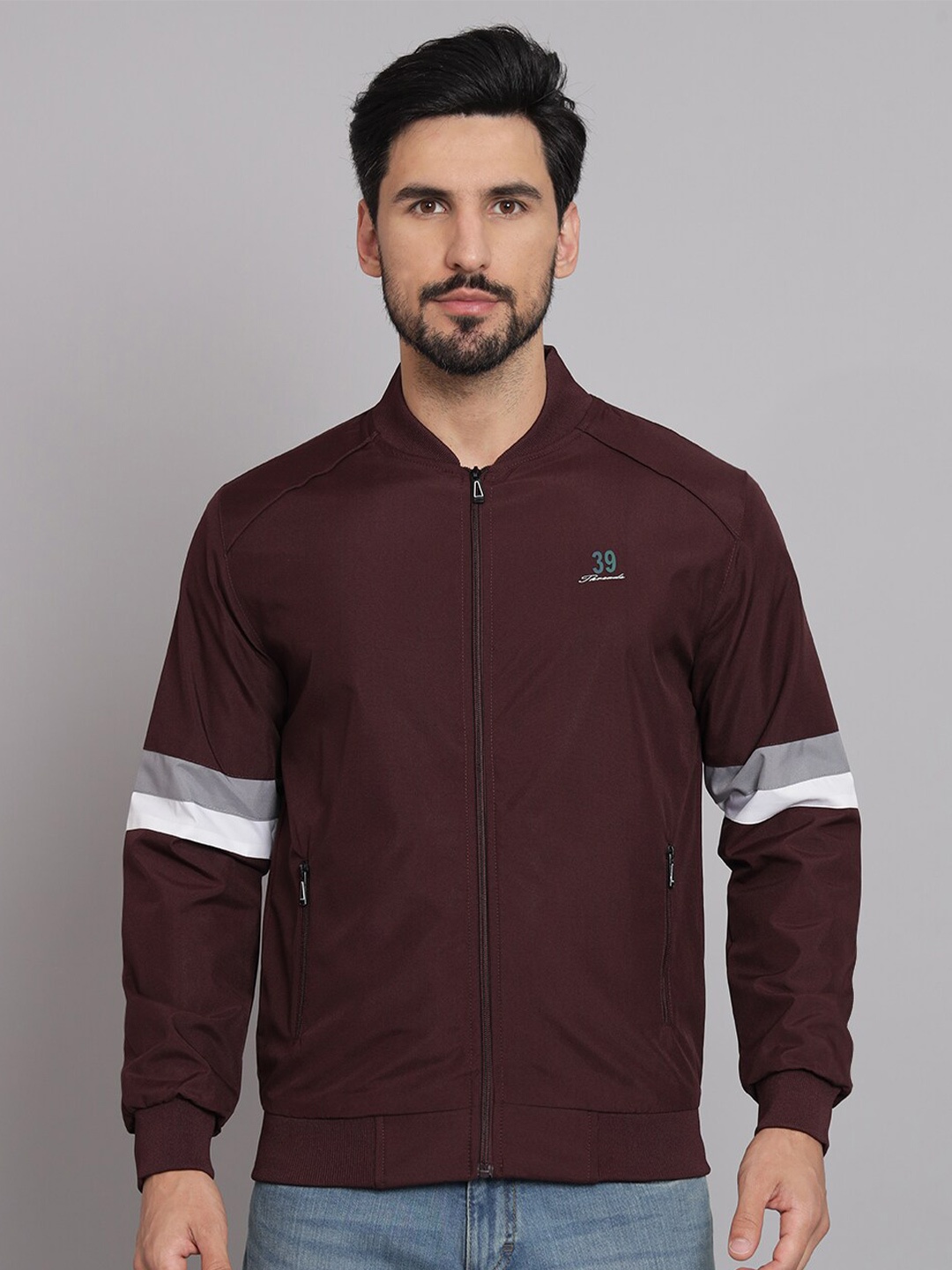 

39 THREADS Stand Collar Bomber Jackets, Maroon