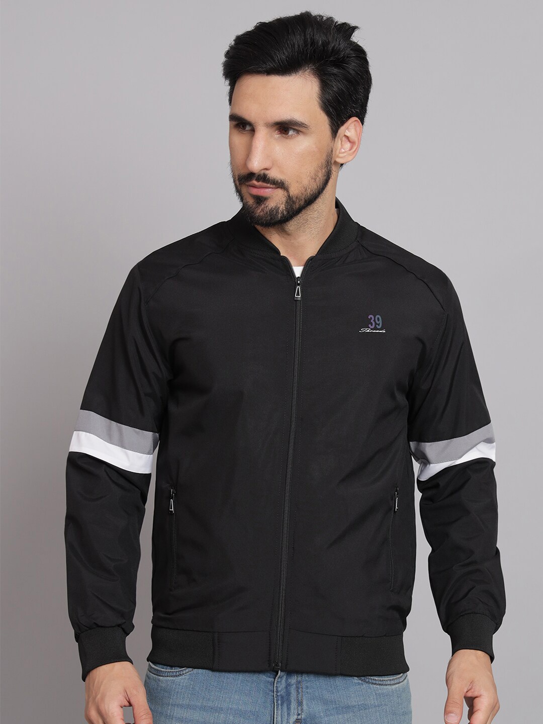 

39 THREADS Stand Collar Bomber Jackets, Black