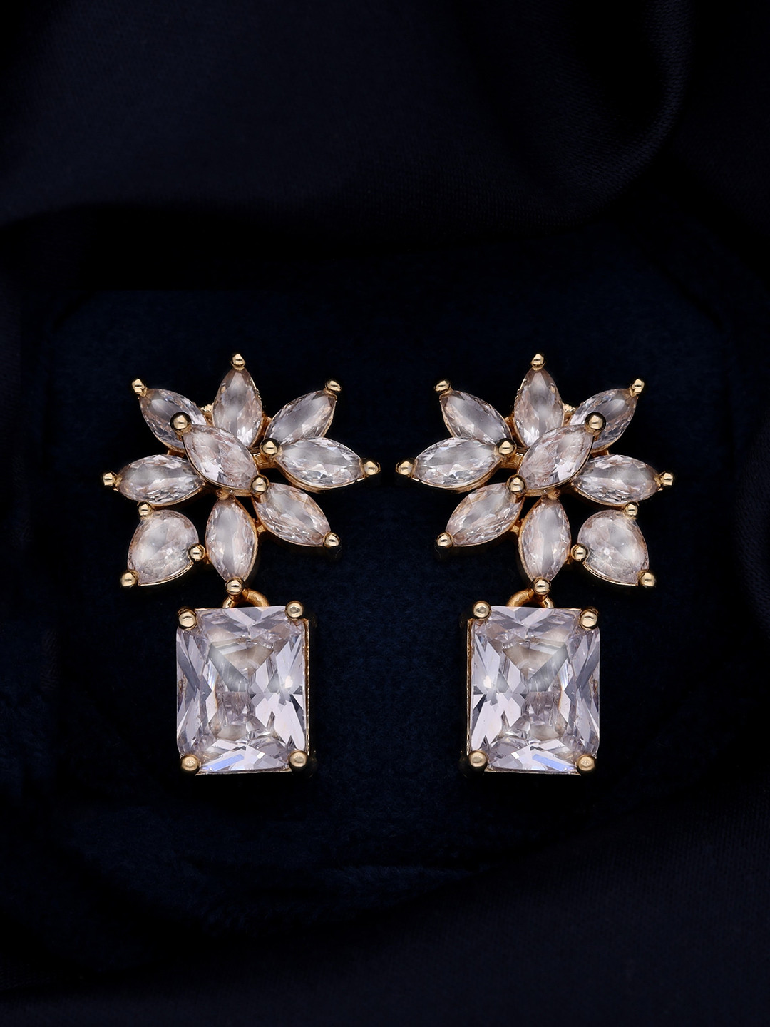 

Brado Jewellery Gold-Plated American Diamond Studded Contemporary Drop Earrings