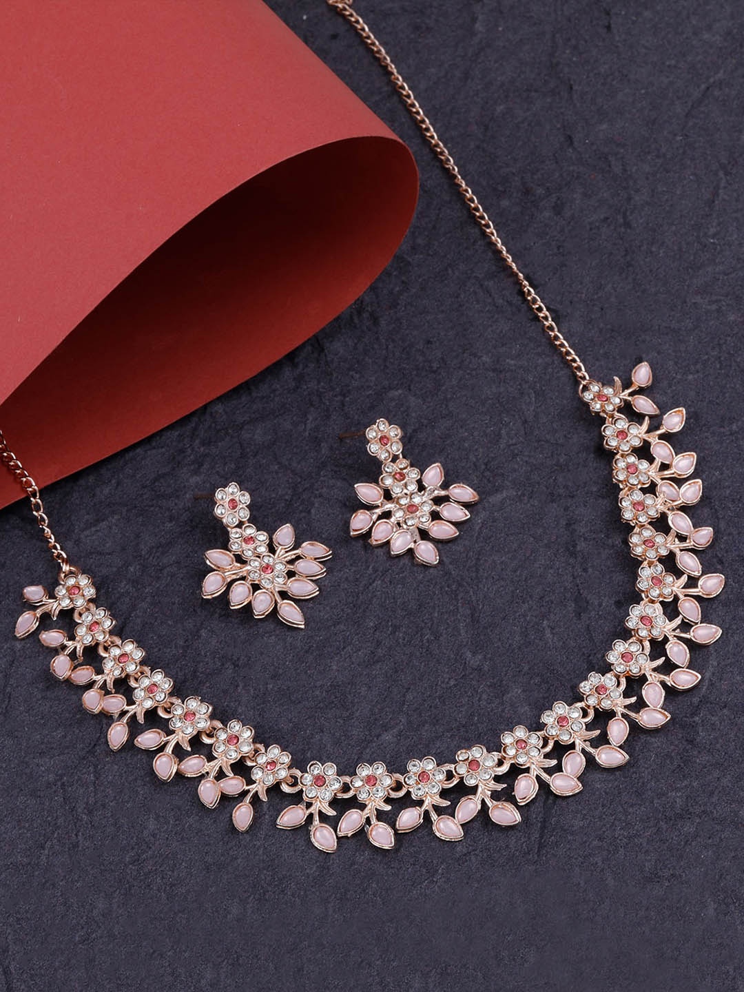 

Silver Shine Rose-Gold Plated Kundan-Studded Jewellery Set