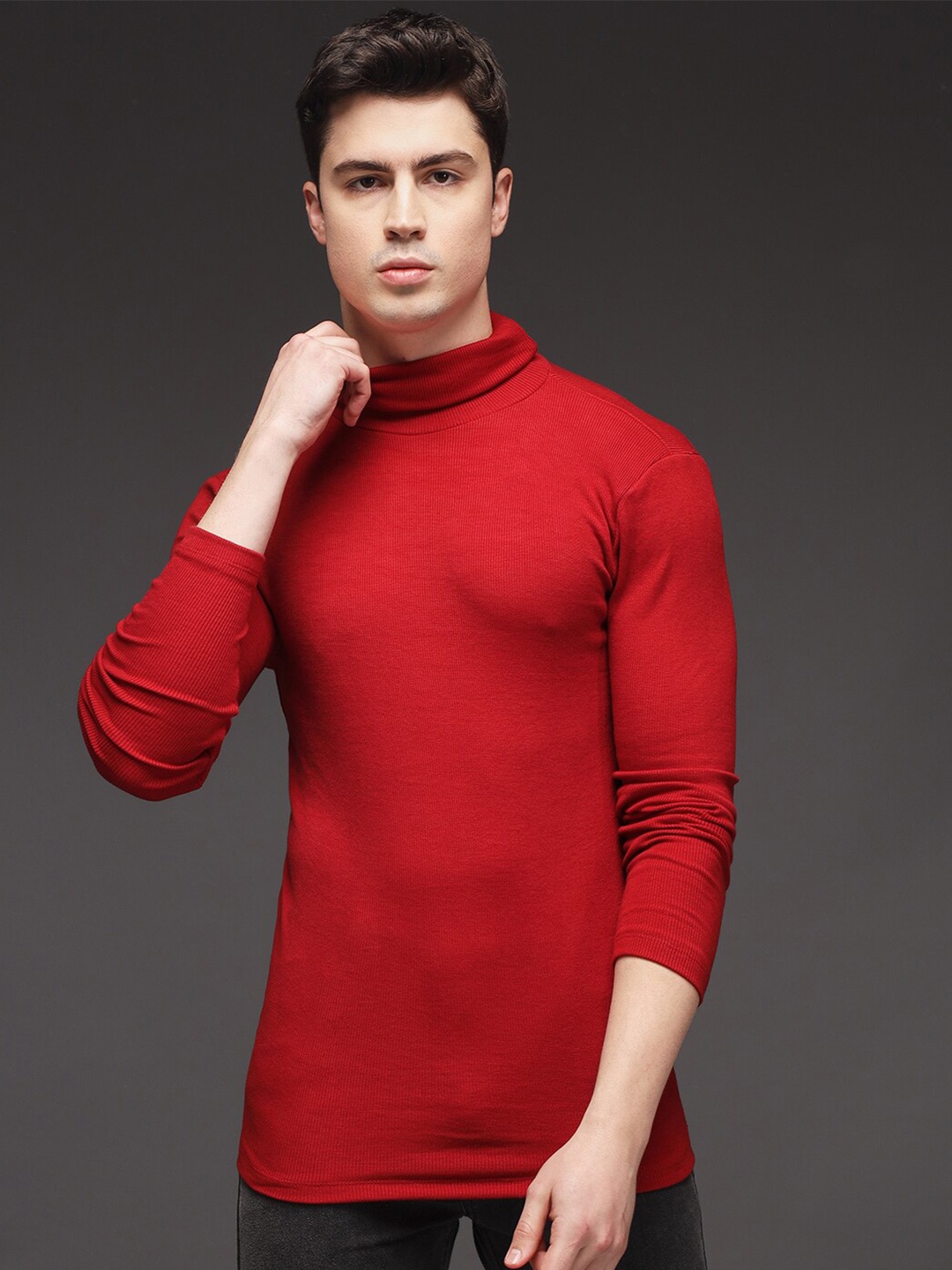 

BAESD Long Sleeves Turtle Neck Ribbed Cotton Pullover Sweater, Red