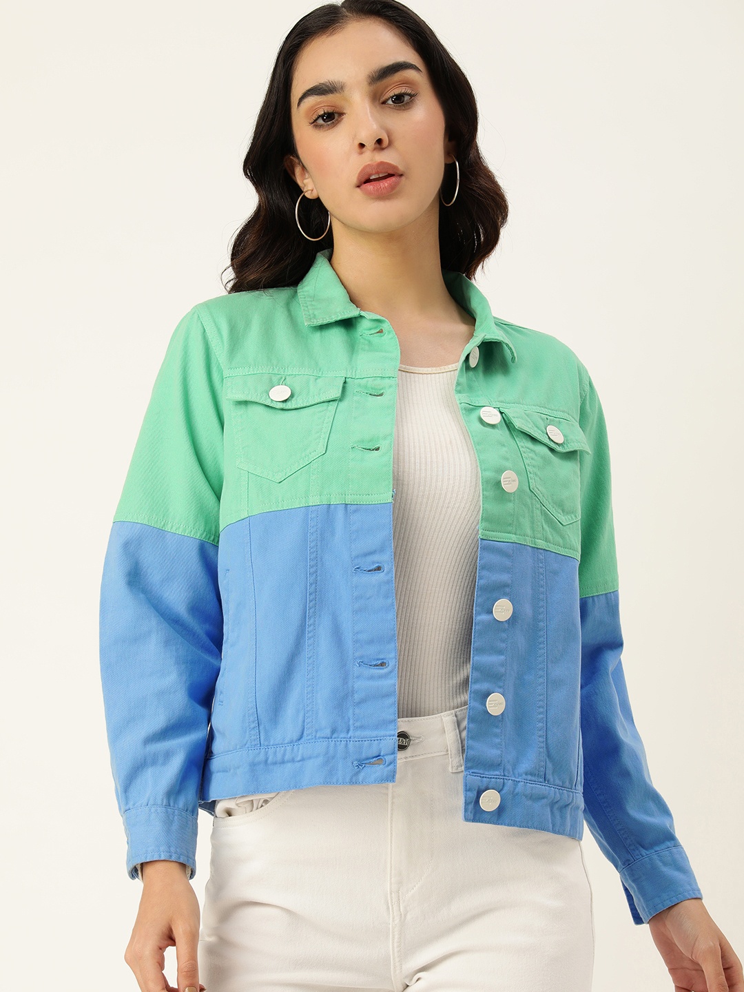 

Bene Kleed Pure Cotton Colourblocked Dyed Light Weight Jacket, Green