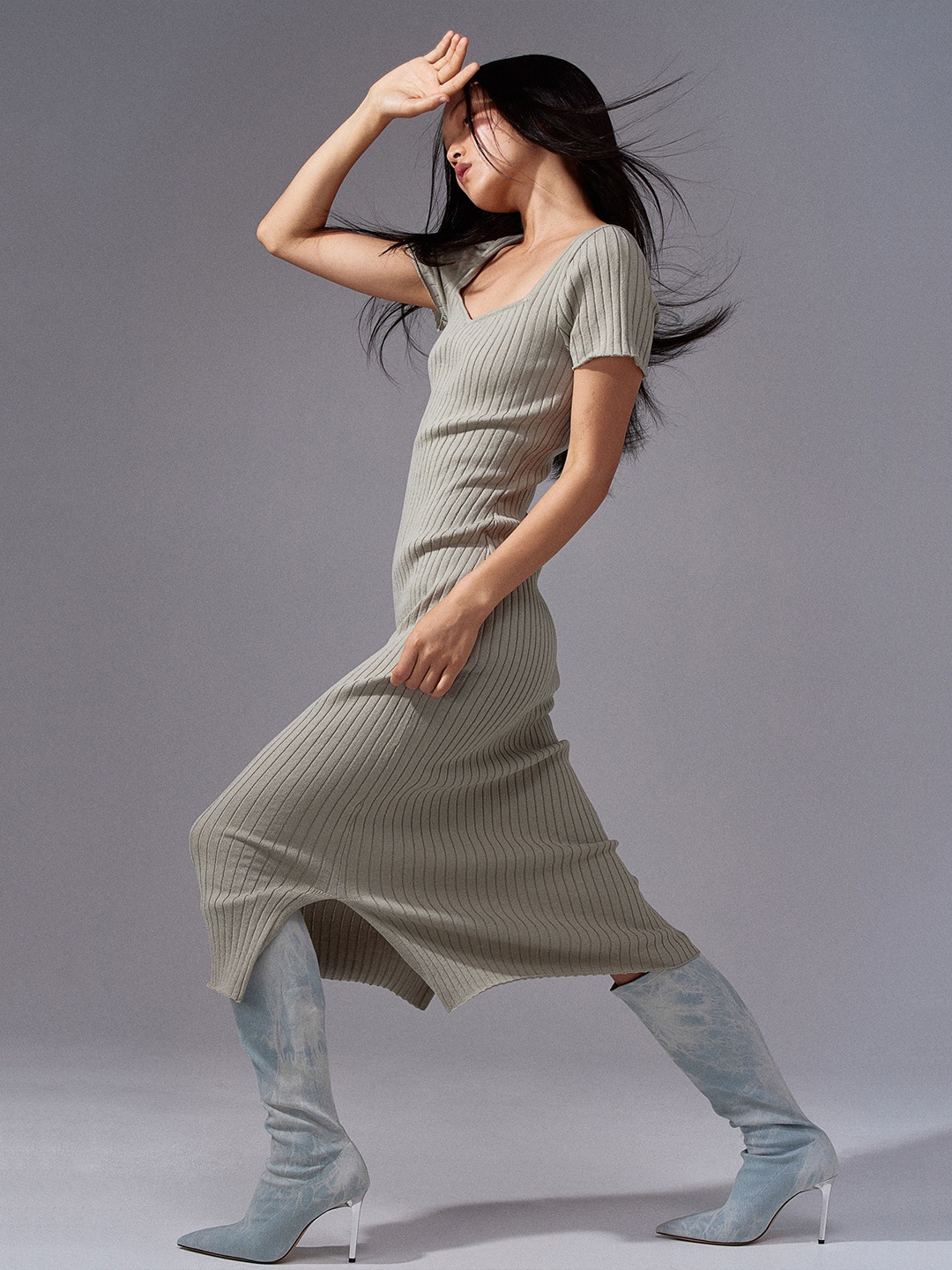 

H&M Rib-Knit Bodycon Dress, Green