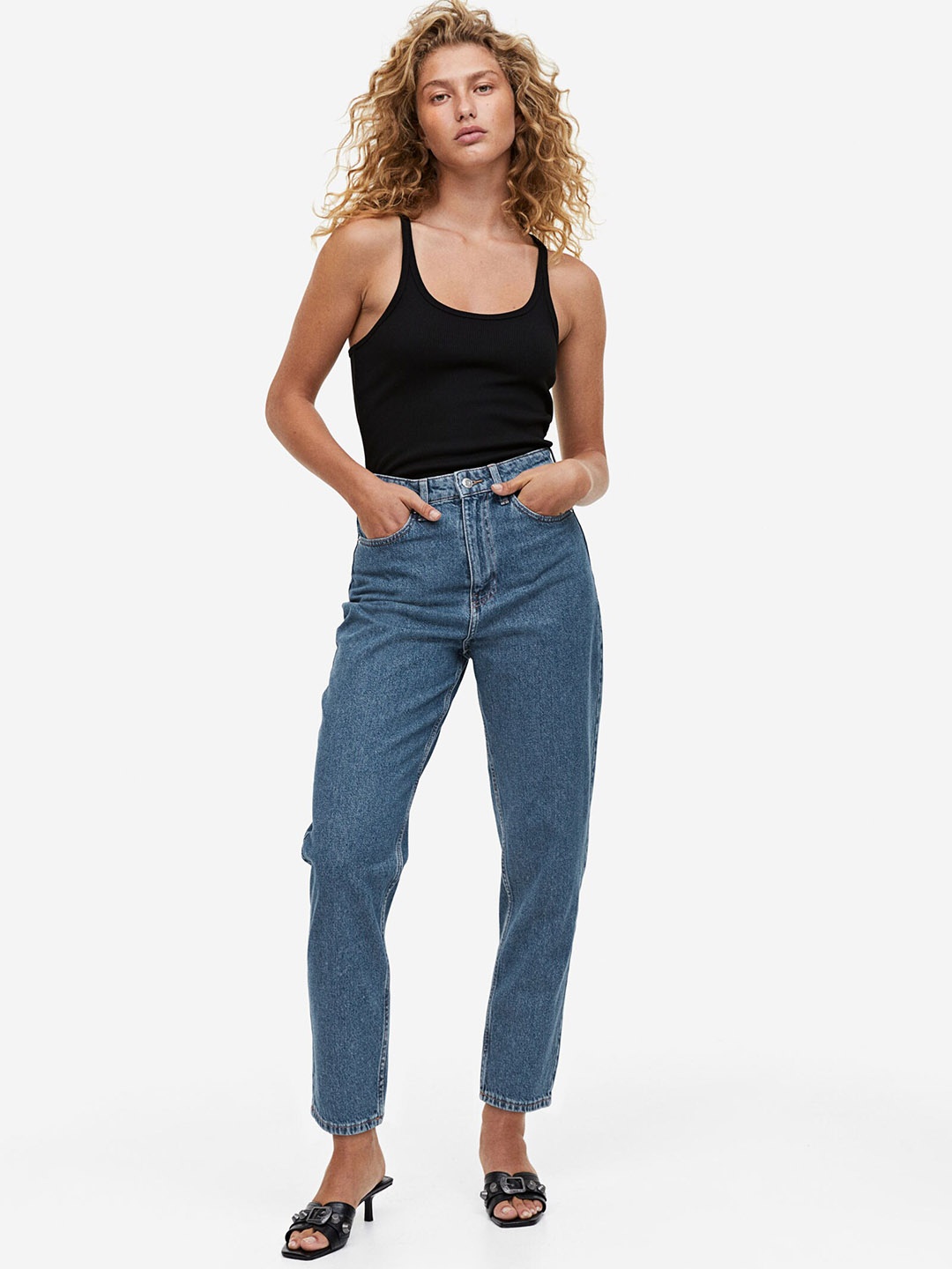 

H&M Women Mom Loose Fit Ultra High Ankle Jeans, Blue