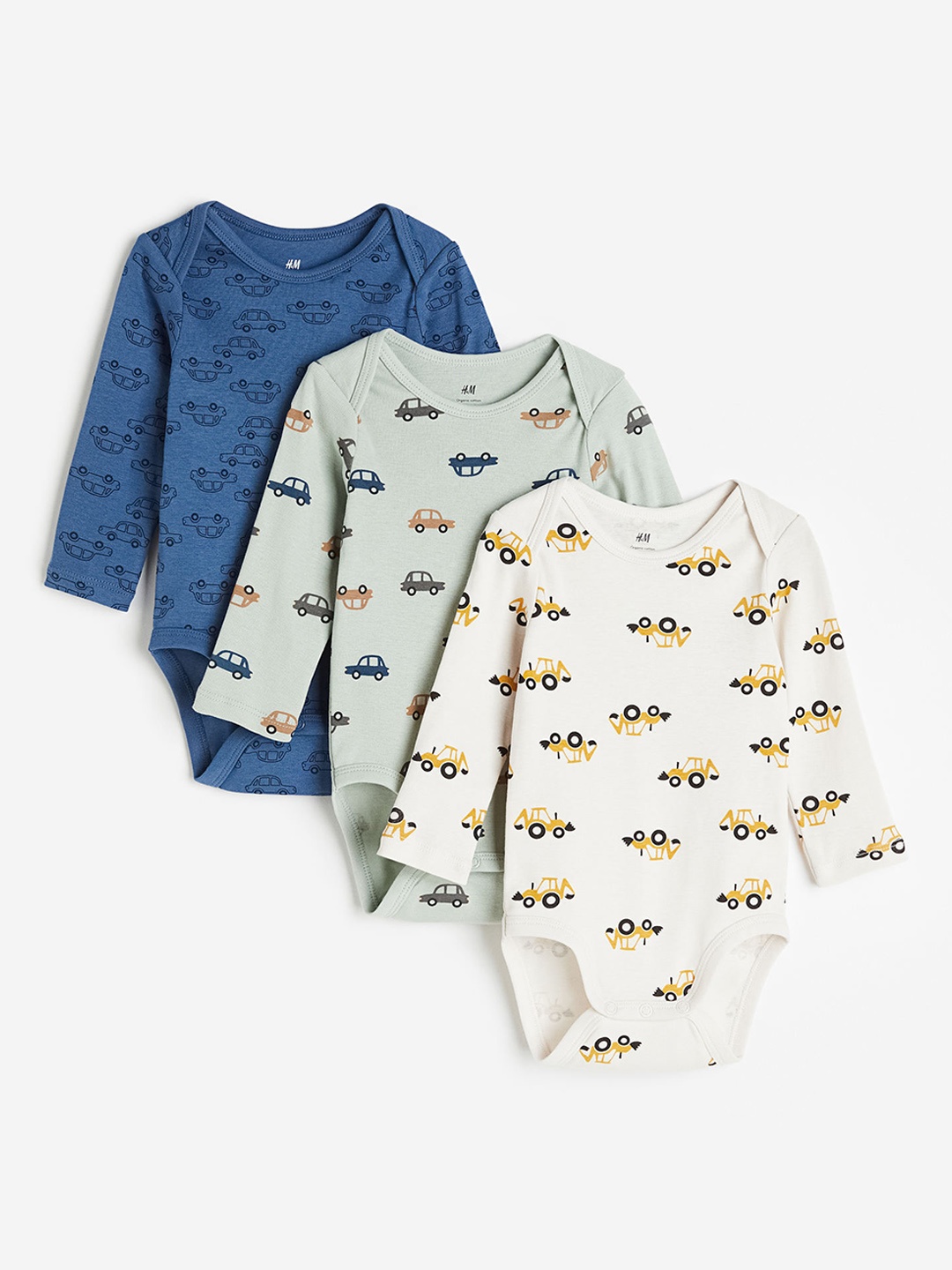 

H&M Infant Boys 3-Pack Long-Sleeved Cotton Bodysuits, Blue