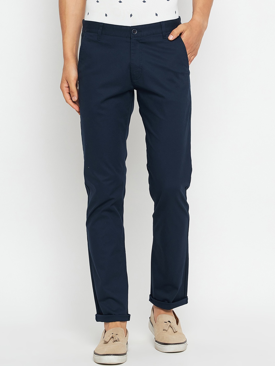 

Duke Men Mid-Rise Slim Fit Casual Trousers, Blue