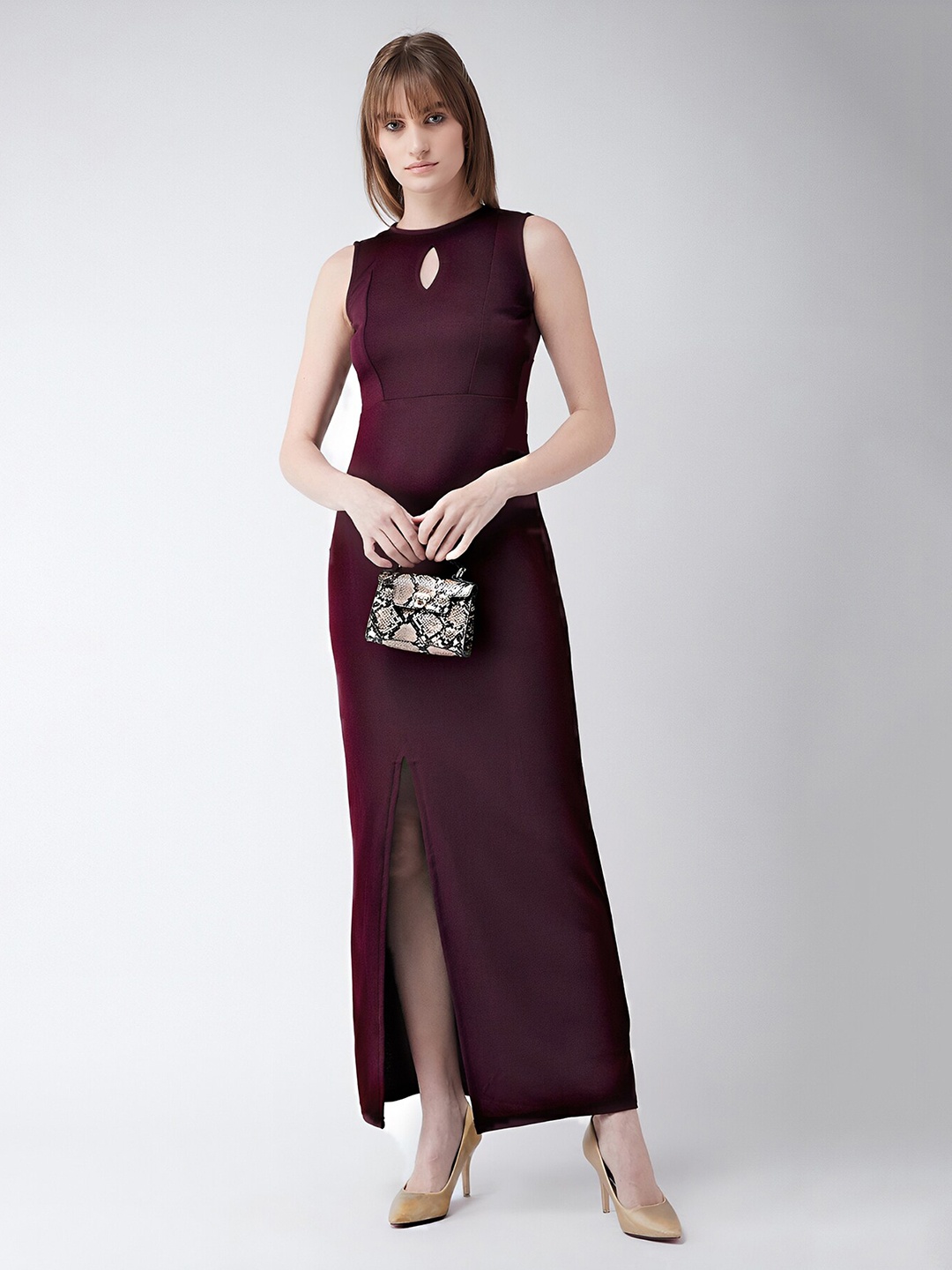 

N N ENTERPRISE Keyhole Neck Sleeveless Maxi Dress, Maroon