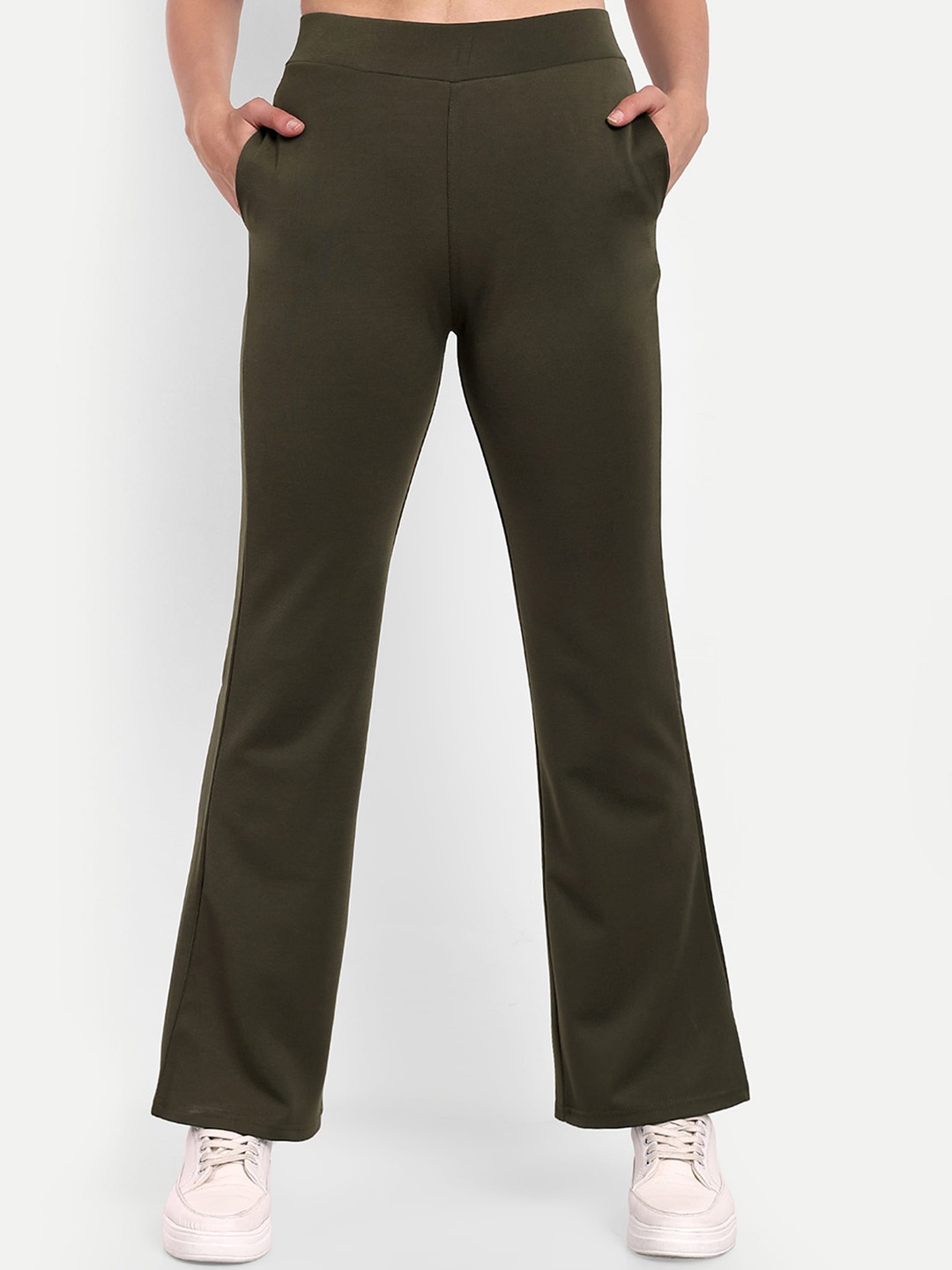 

Next One Women Smart Flared High-Rise Easy Wash Trousers, Olive