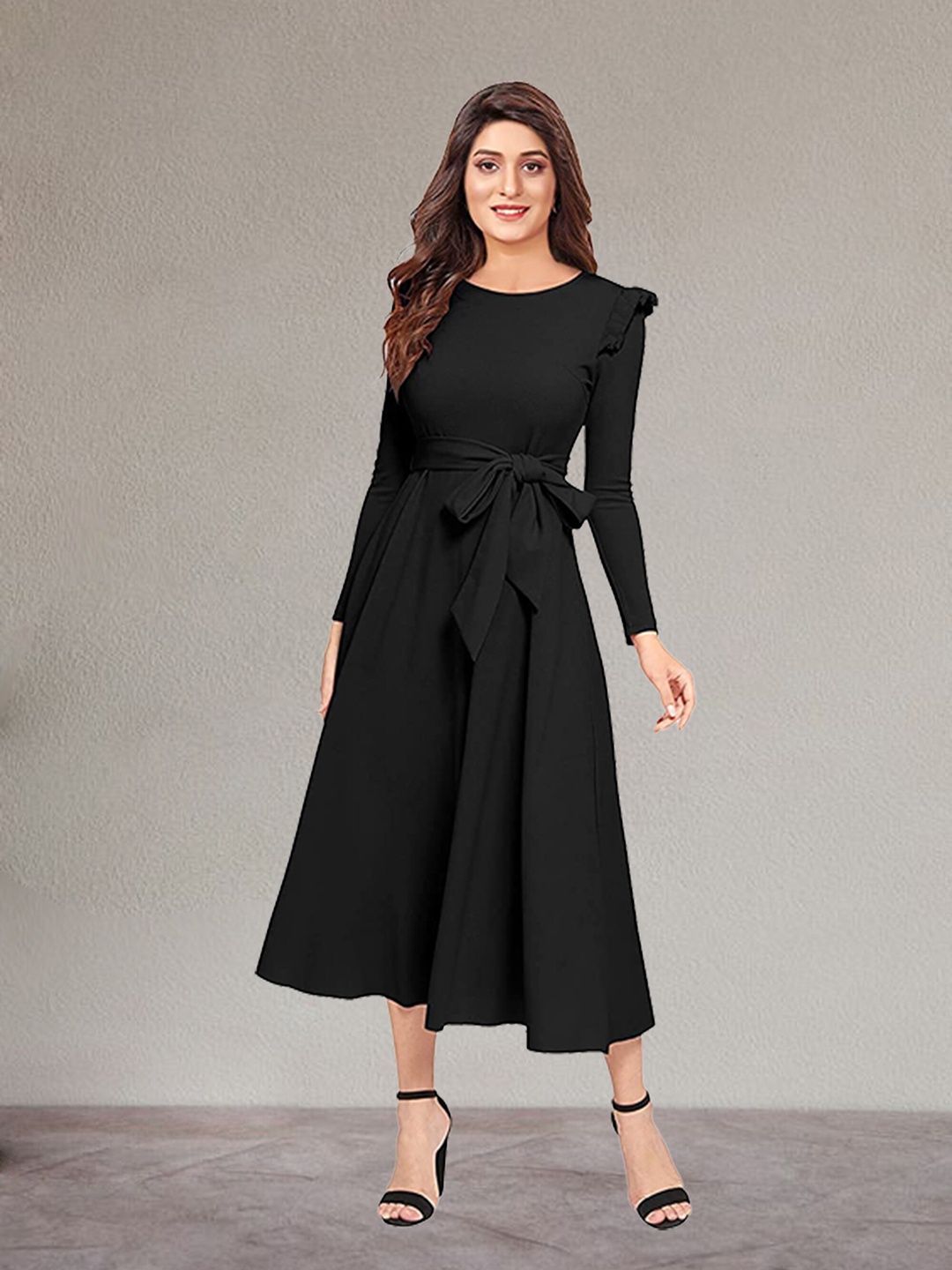 

N N ENTERPRISE Long Sleeves A-Line Maxi Dress, Black