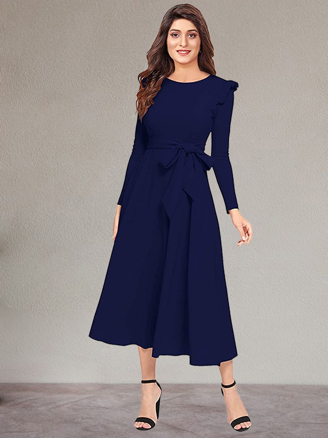 

N N ENTERPRISE Long Sleeves A-Line Maxi Dress, Blue